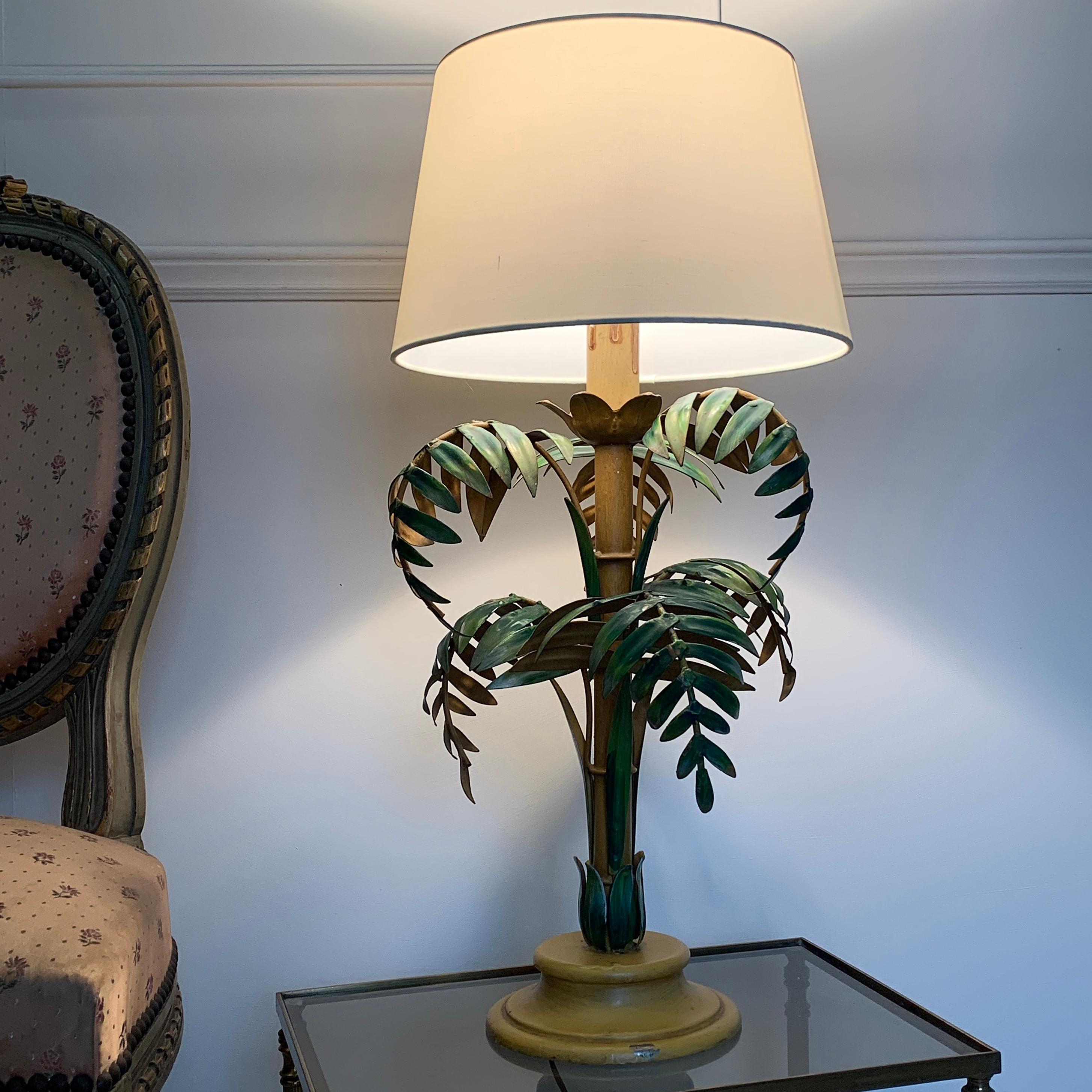 20th Century Midcentury, Tole Palm Tree Table Lamp