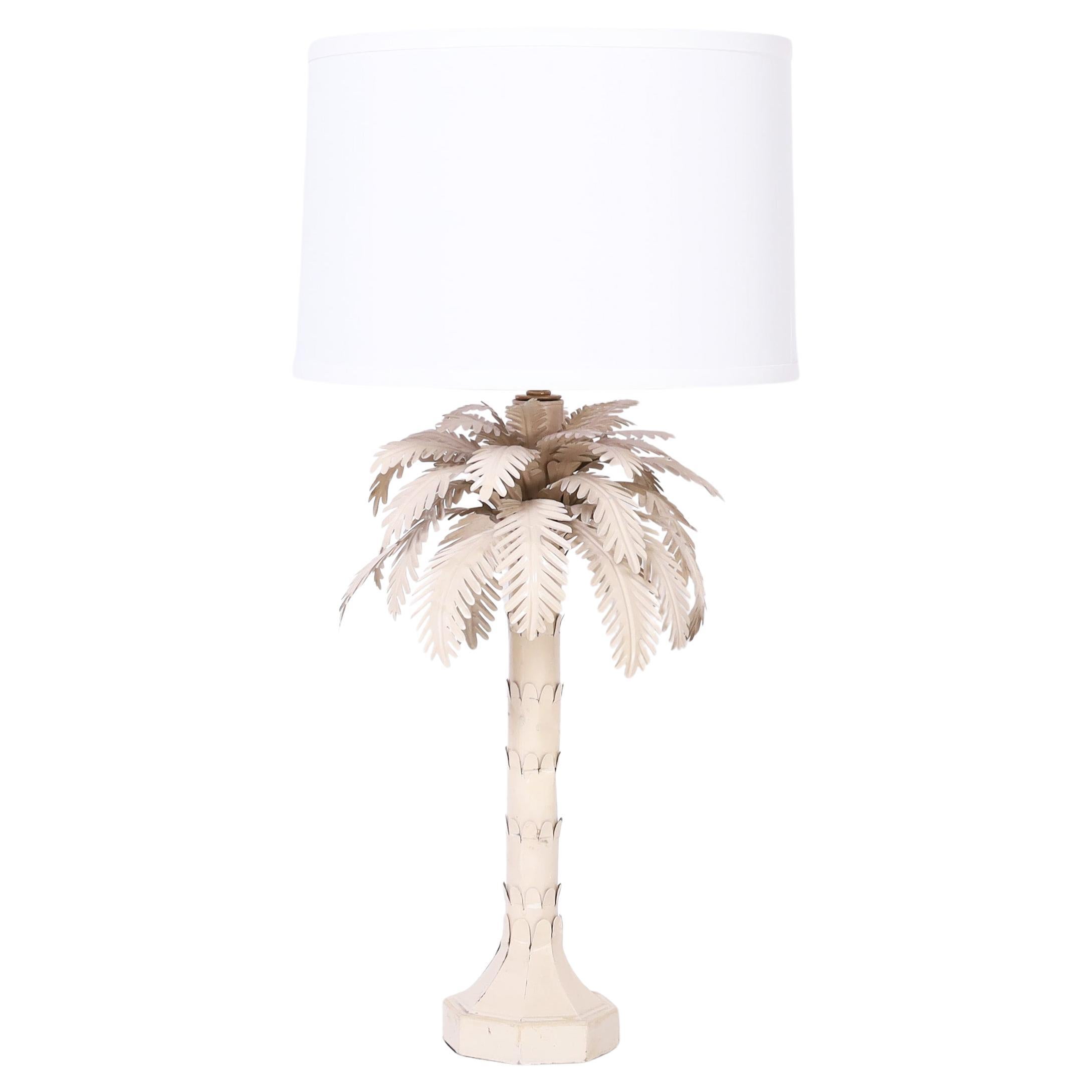 Mid Century Tole Palm Tree Table Lamp For Sale
