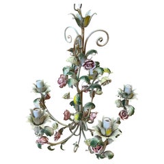 Midcentury Tole Roses Chandelier