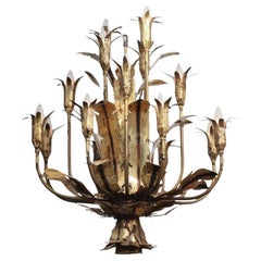 Mid Century Tom Greene Brutalist Torched Brass 16 Arm Chandelier