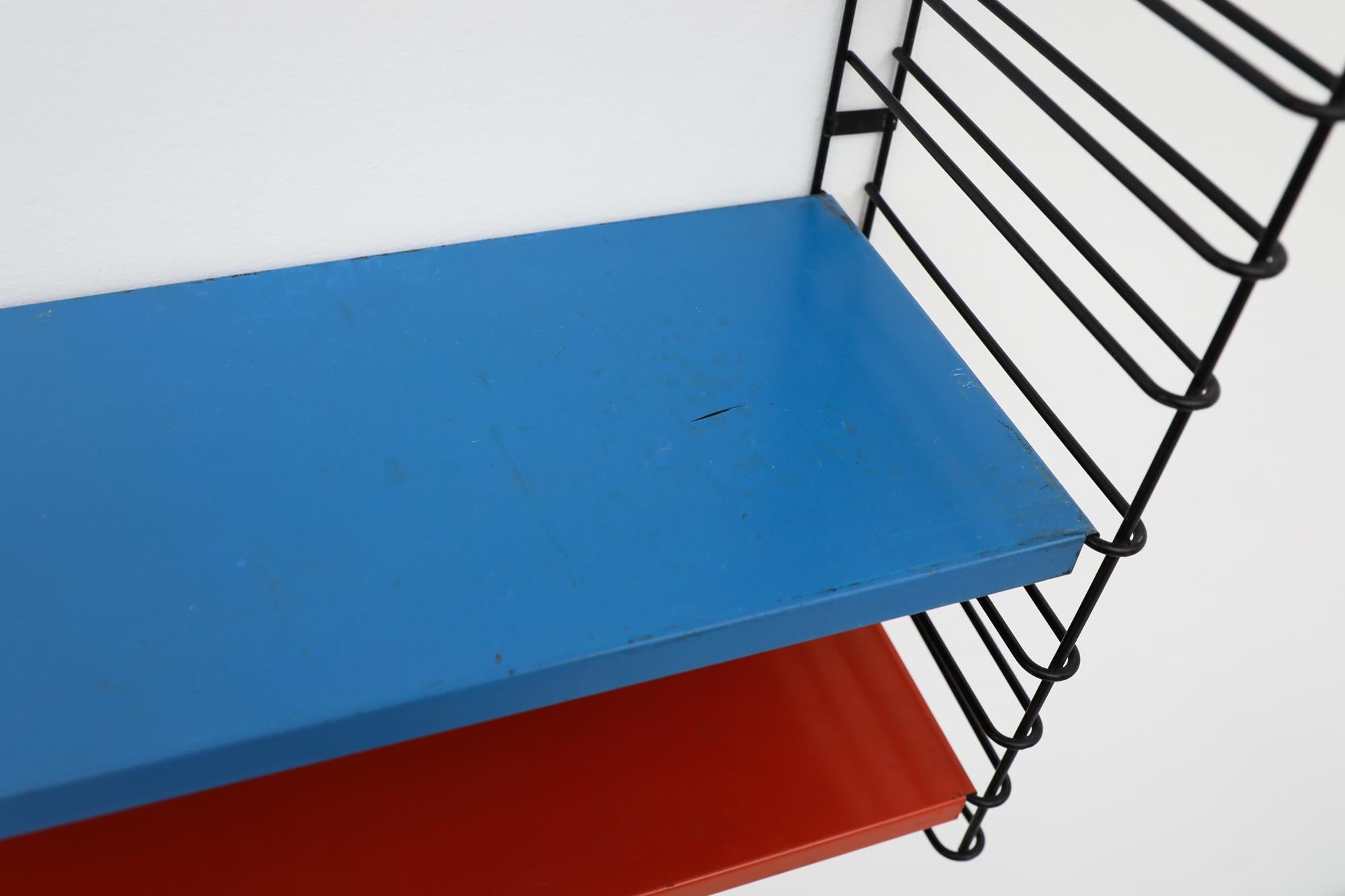 Metal Mid-Century Tomado Red and Blue Industrial Shelving Unit