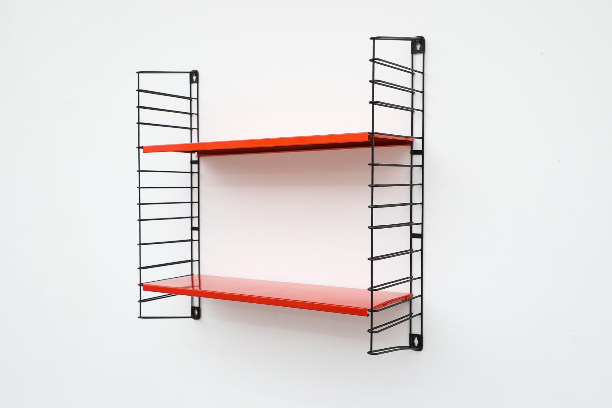 Dutch Midcentury Tomado Red and Orange Industrial Three Shelf Shelving Unit