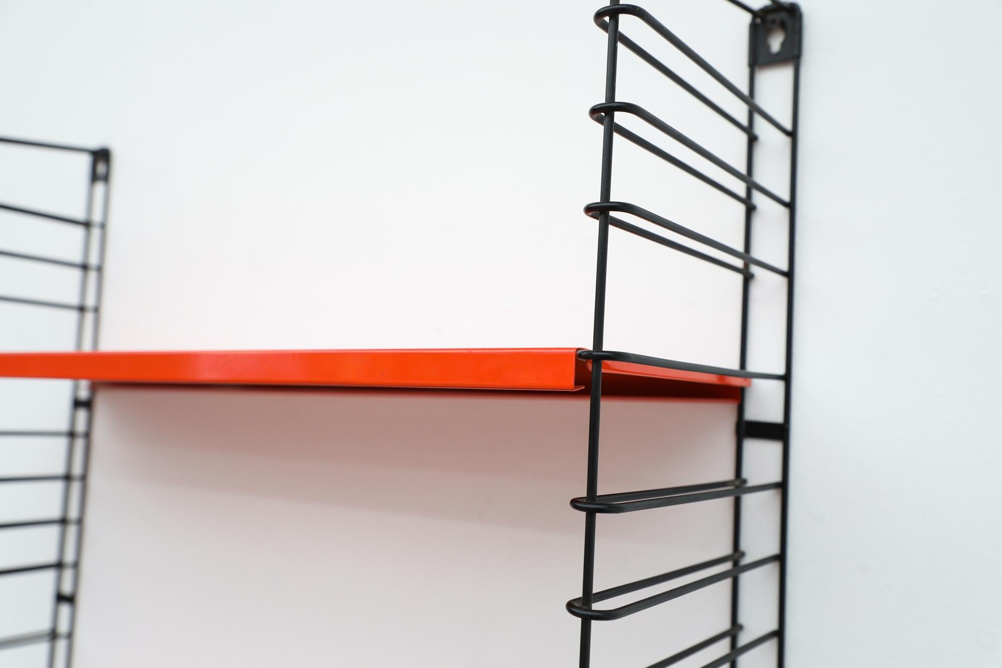 Enameled Midcentury Tomado Red and Orange Industrial Three Shelf Shelving Unit