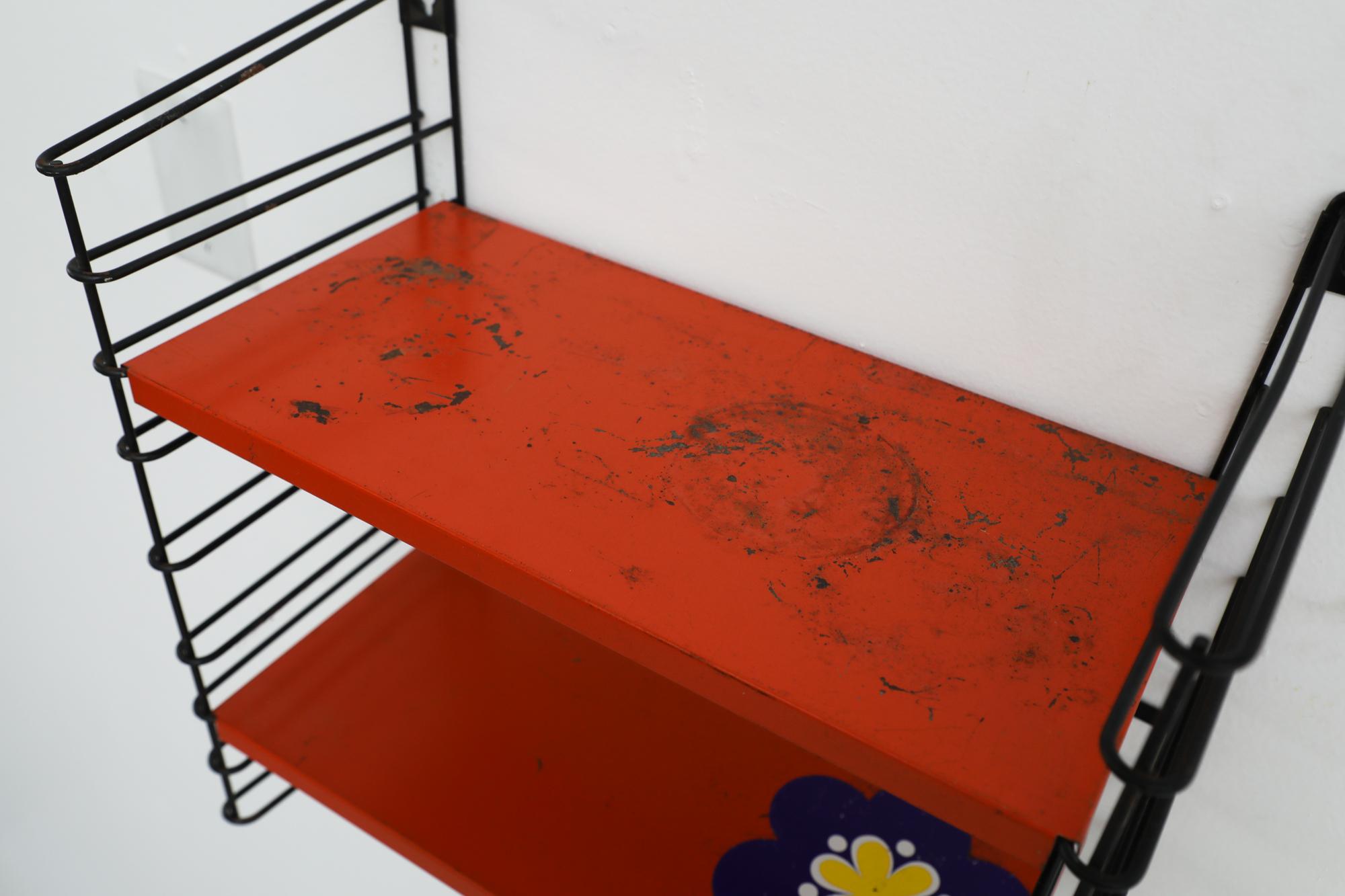 Mid-Century Modern Mid-Century TOMADO Red Industrial Shelving Unit with Flower Sticker For Sale