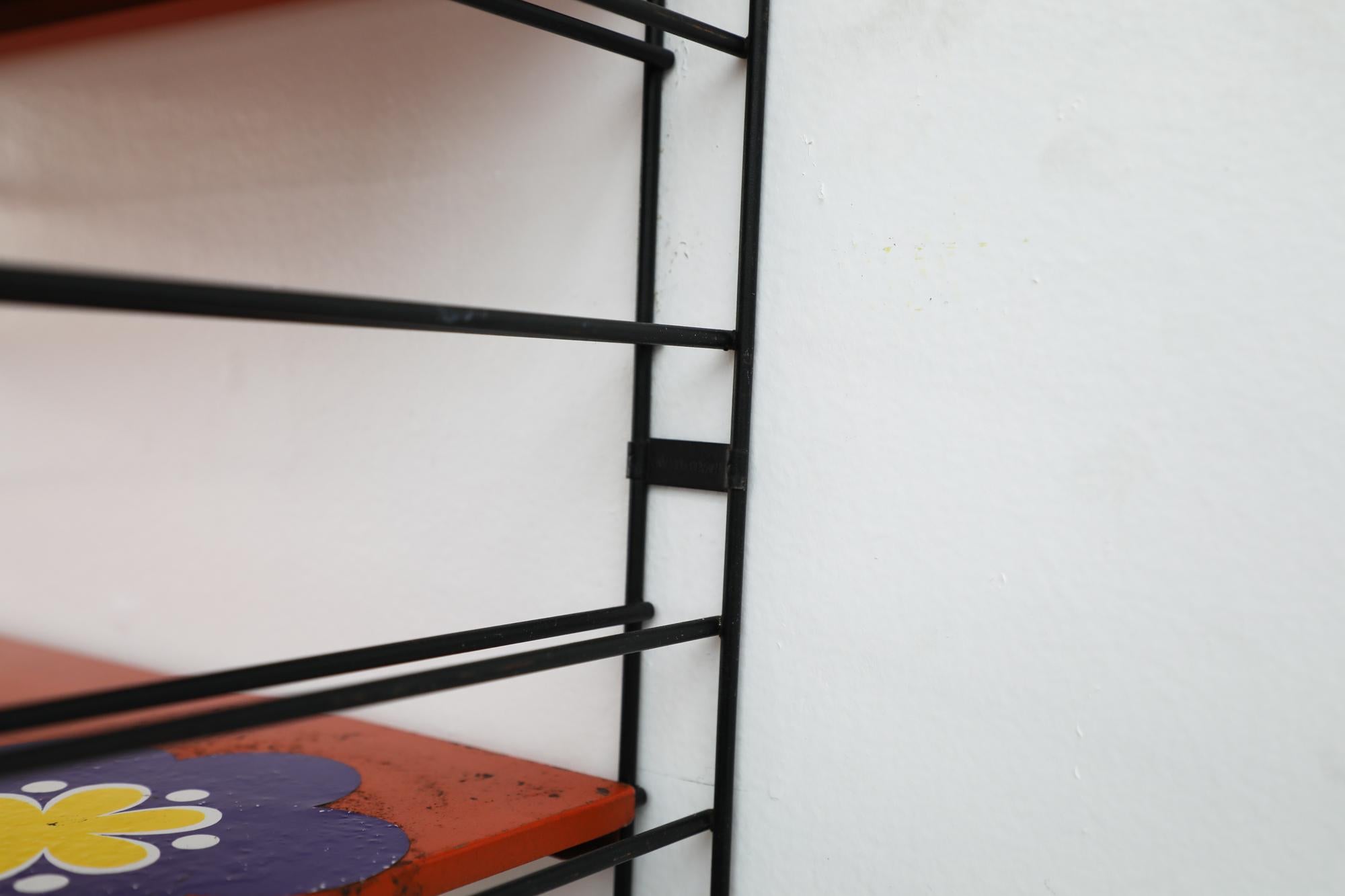 Mid-Century TOMADO Red Industrial Shelving Unit with Flower Sticker In Good Condition For Sale In Los Angeles, CA
