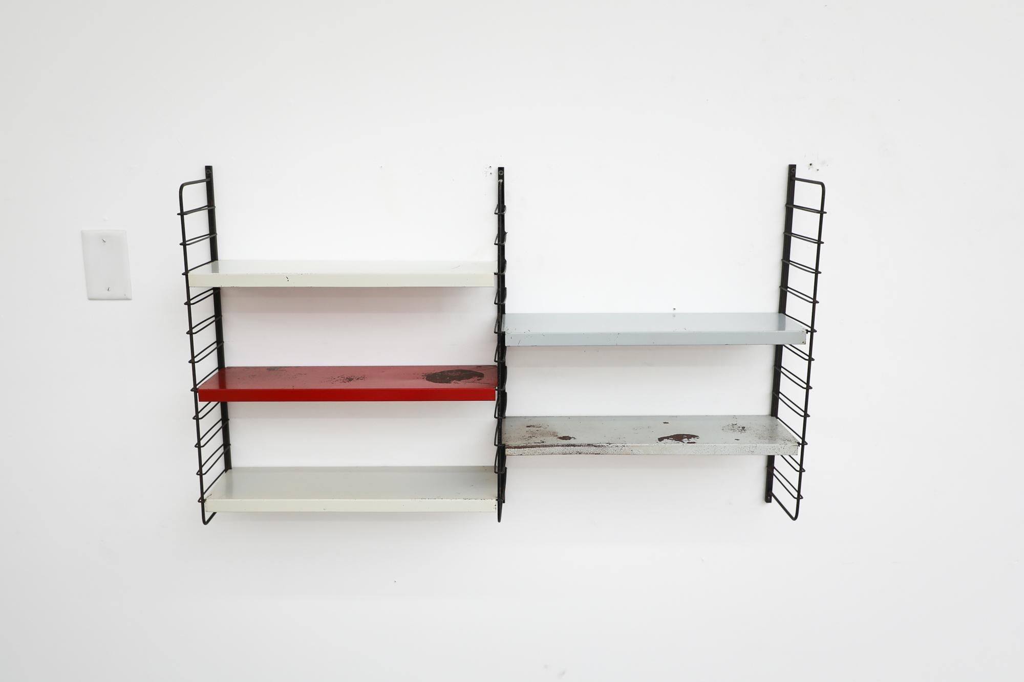 Mid-Century Modern Mid-Century TOMADO Style Grey 5 Shelf 2 Section Shelving Unit