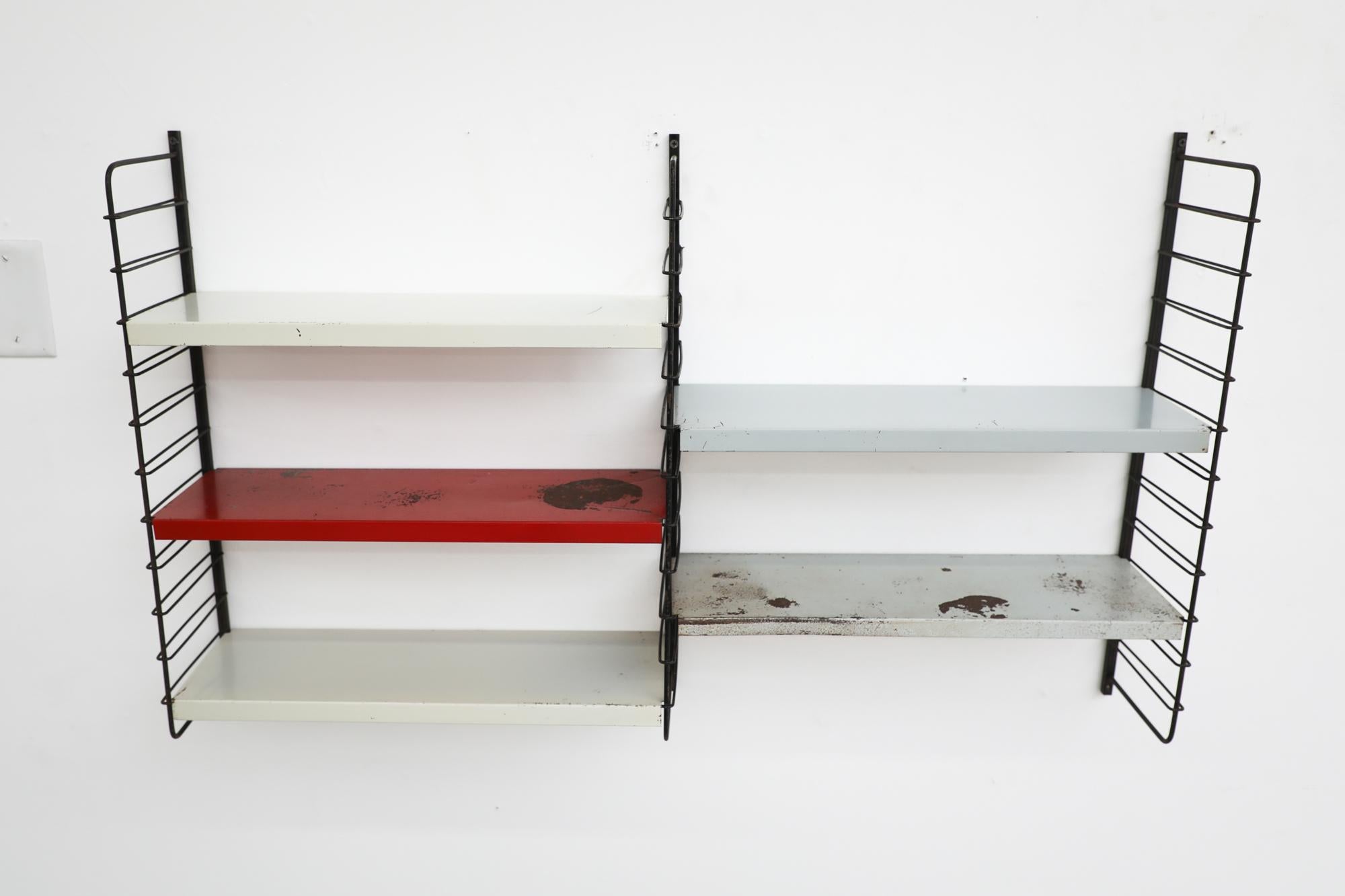 Dutch Mid-Century TOMADO Style Grey 5 Shelf 2 Section Shelving Unit