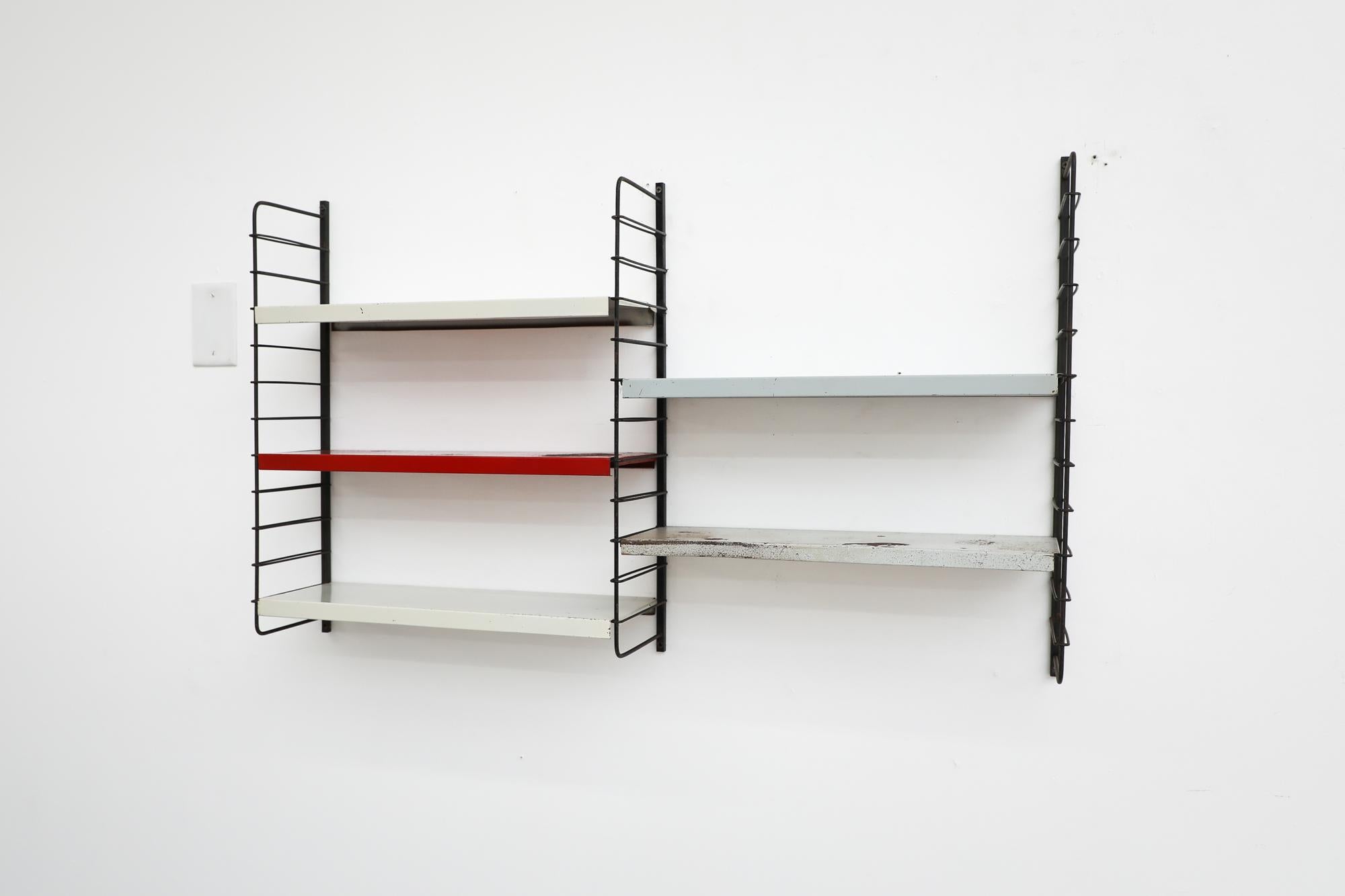 Enameled Mid-Century TOMADO Style Grey 5 Shelf 2 Section Shelving Unit
