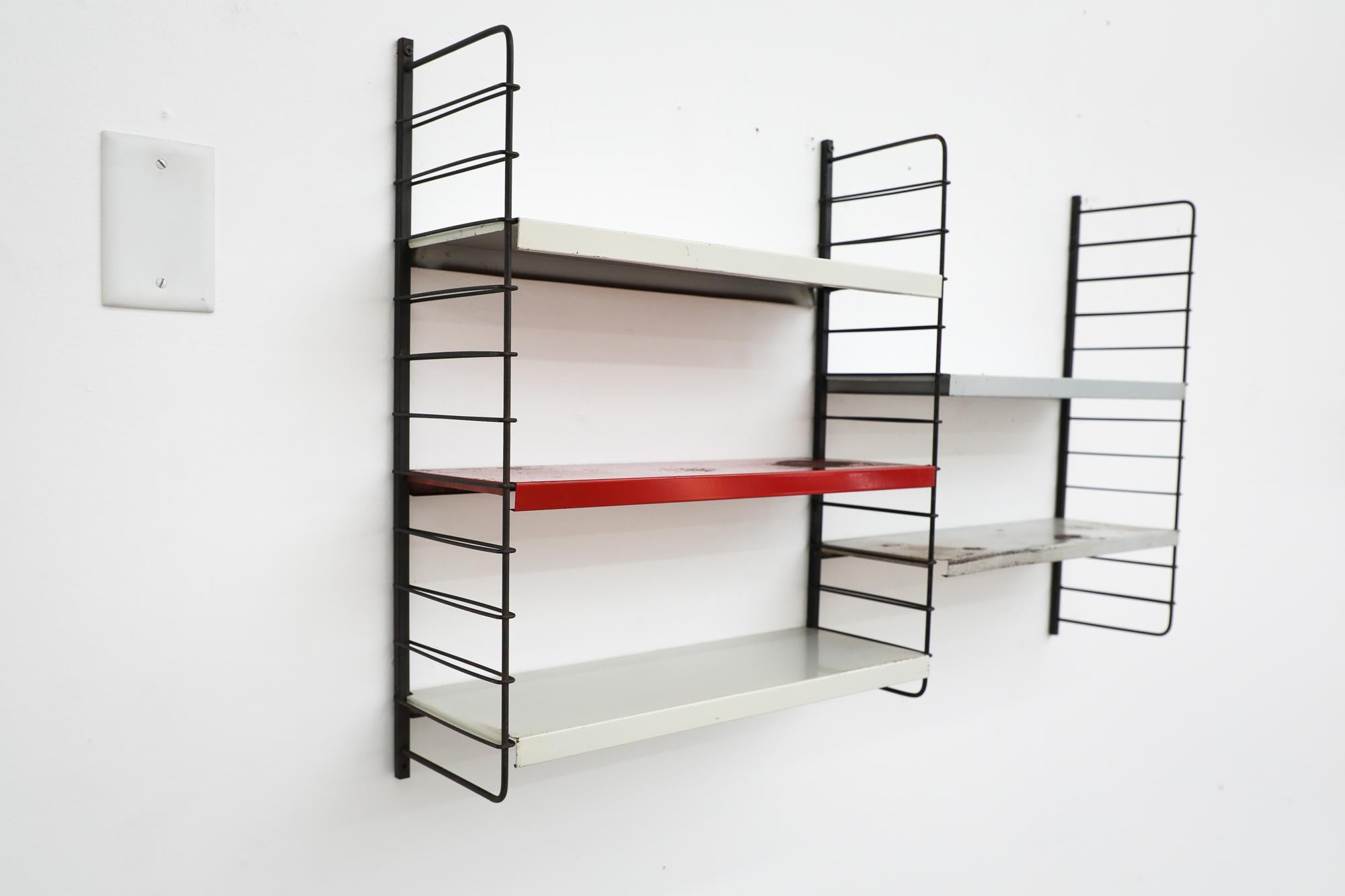 Mid-Century TOMADO Style Grey 5 Shelf 2 Section Shelving Unit In Good Condition In Los Angeles, CA