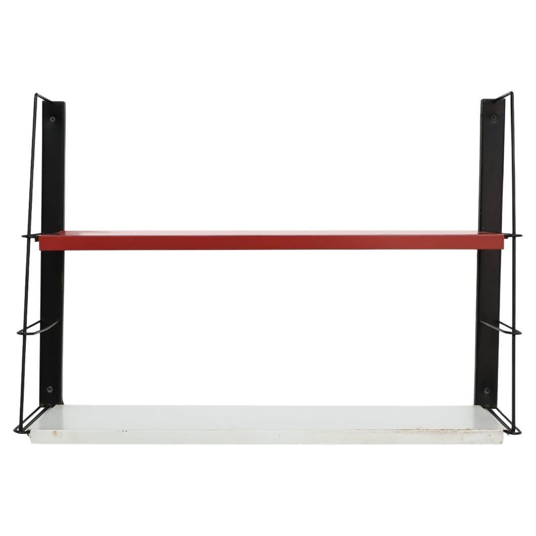 Mid-Century TOMADO Style Metal Black Framed Wall Shelving w/ Red 
White Shelves