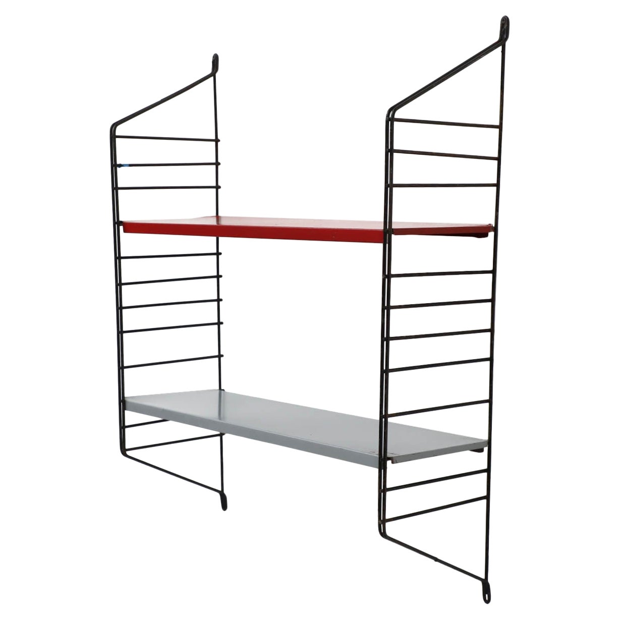 Scaffalatura multicolore in stile Tomado di metà secolo con ripiani rossi e grigi