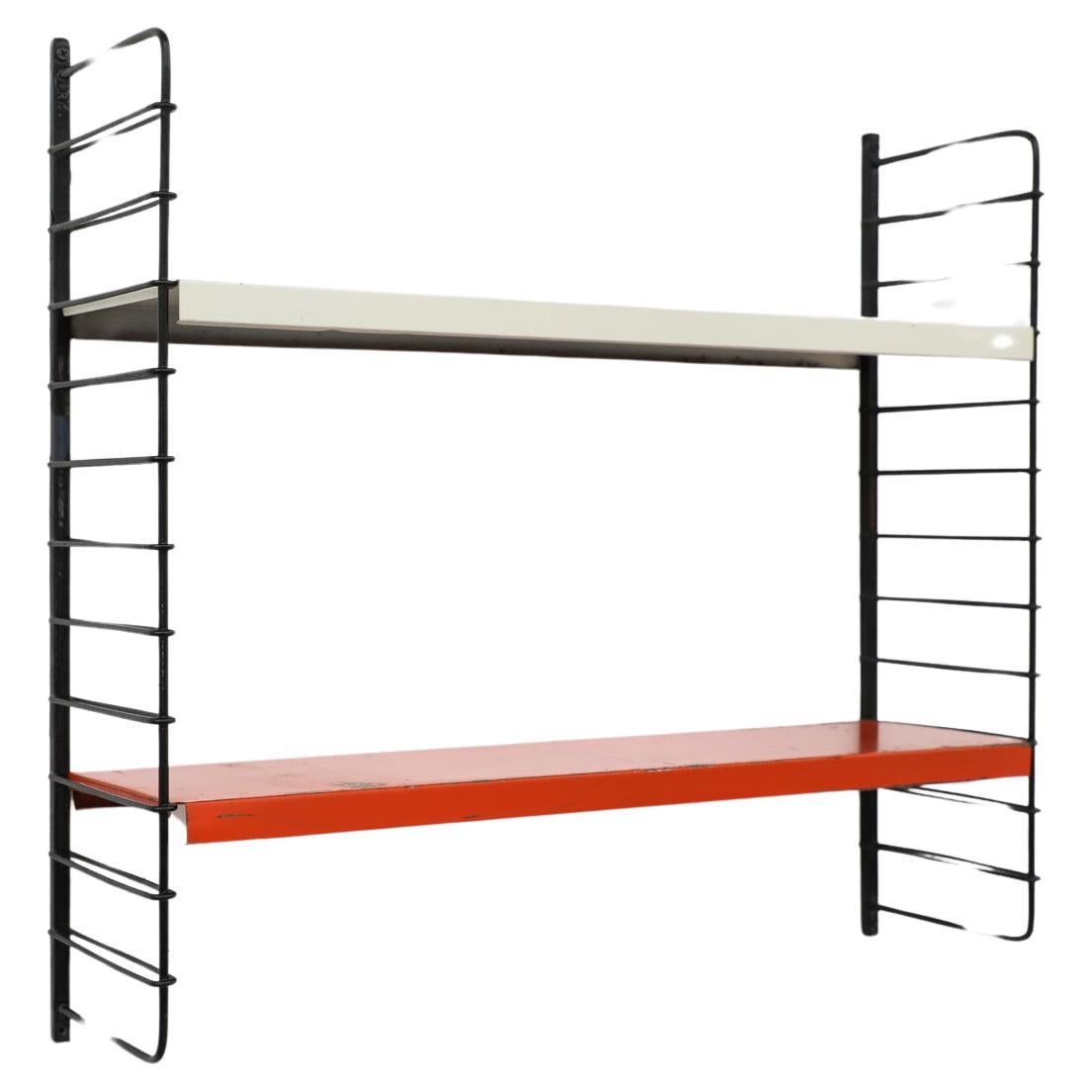 Mid-Century TOMADO Style Red and Grey Industrial Shelving Unit For Sale