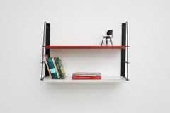 Mid-Century TOMADO Style Metal Black Framed Wall Shelving w/ Red & White Shelves