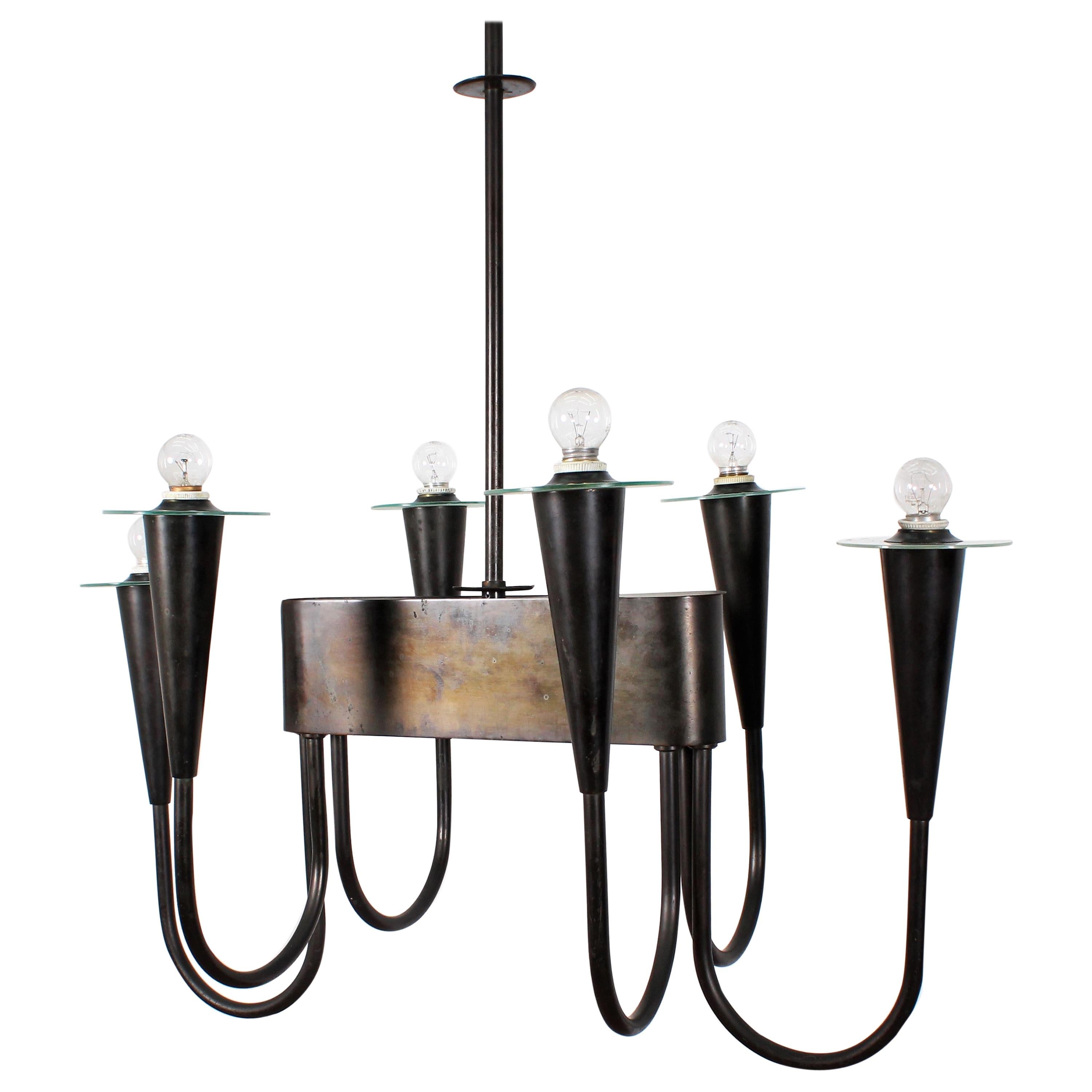 Midcentury Tomaso Buzzi Lacquered Brass Large Chandelier, 1940s, Italy