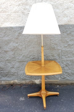 Mid-Century Tomlinson Sophisticate Walnut Torchiere Floor Lamp with Table