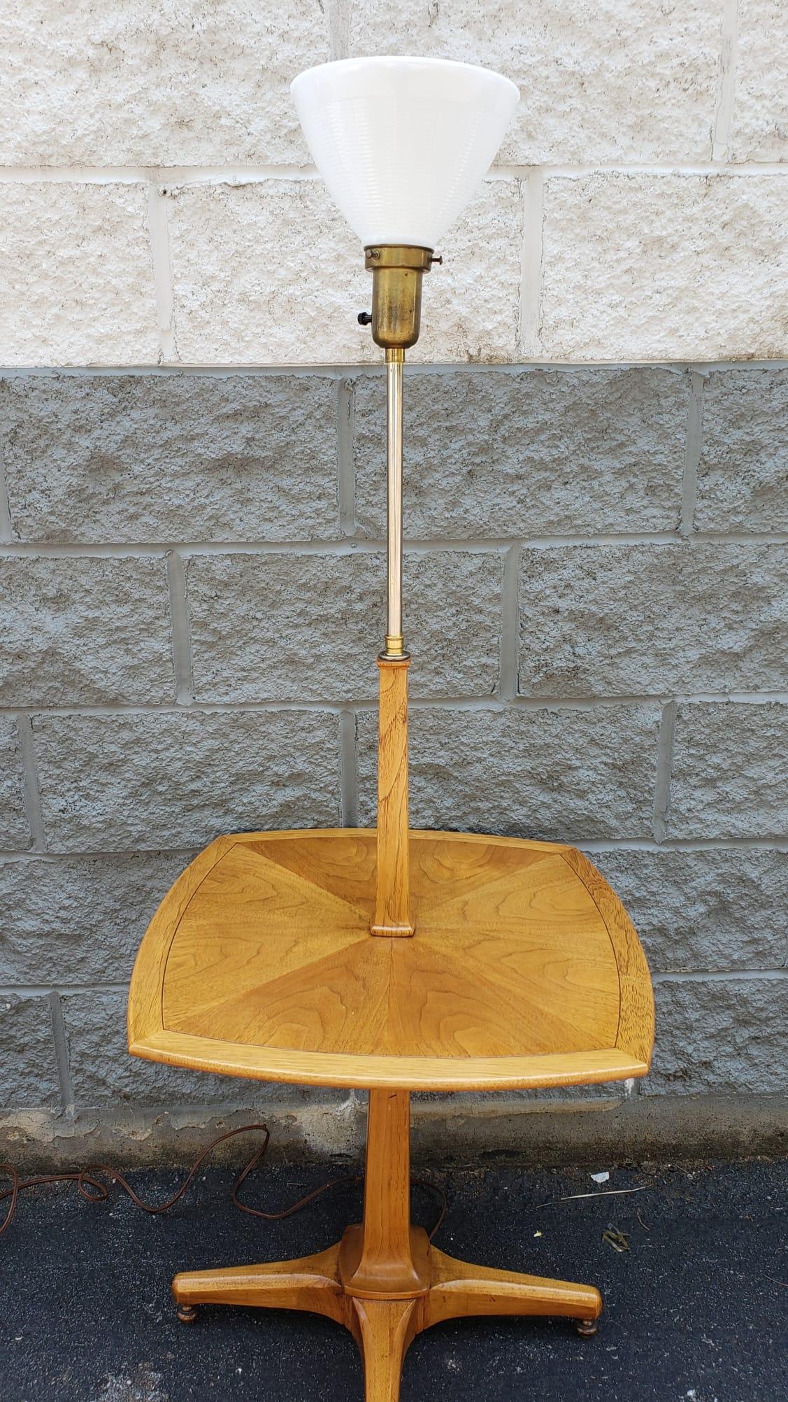 Woodwork Mid-Century Tomlinson Sophisticate Walnut Torchiere Floor Lamp with Table For Sale