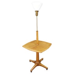 Mid-Century Tomlinson Sophisticate Walnut Torchiere Floor Lamp with Table
