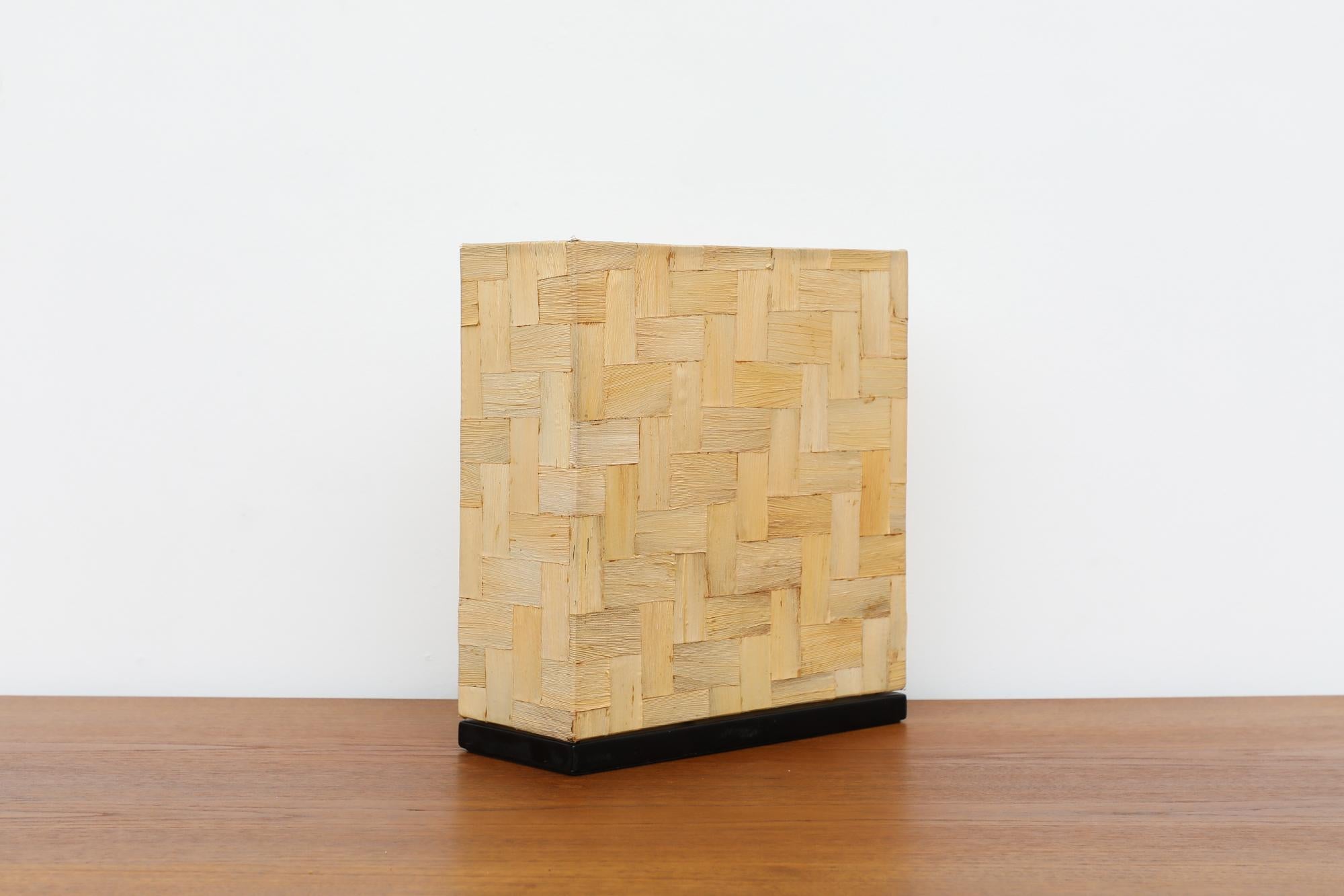 Dutch Mid-Century Tommaso Barbi Inspired Woven Bamboo Table Lamp For Sale