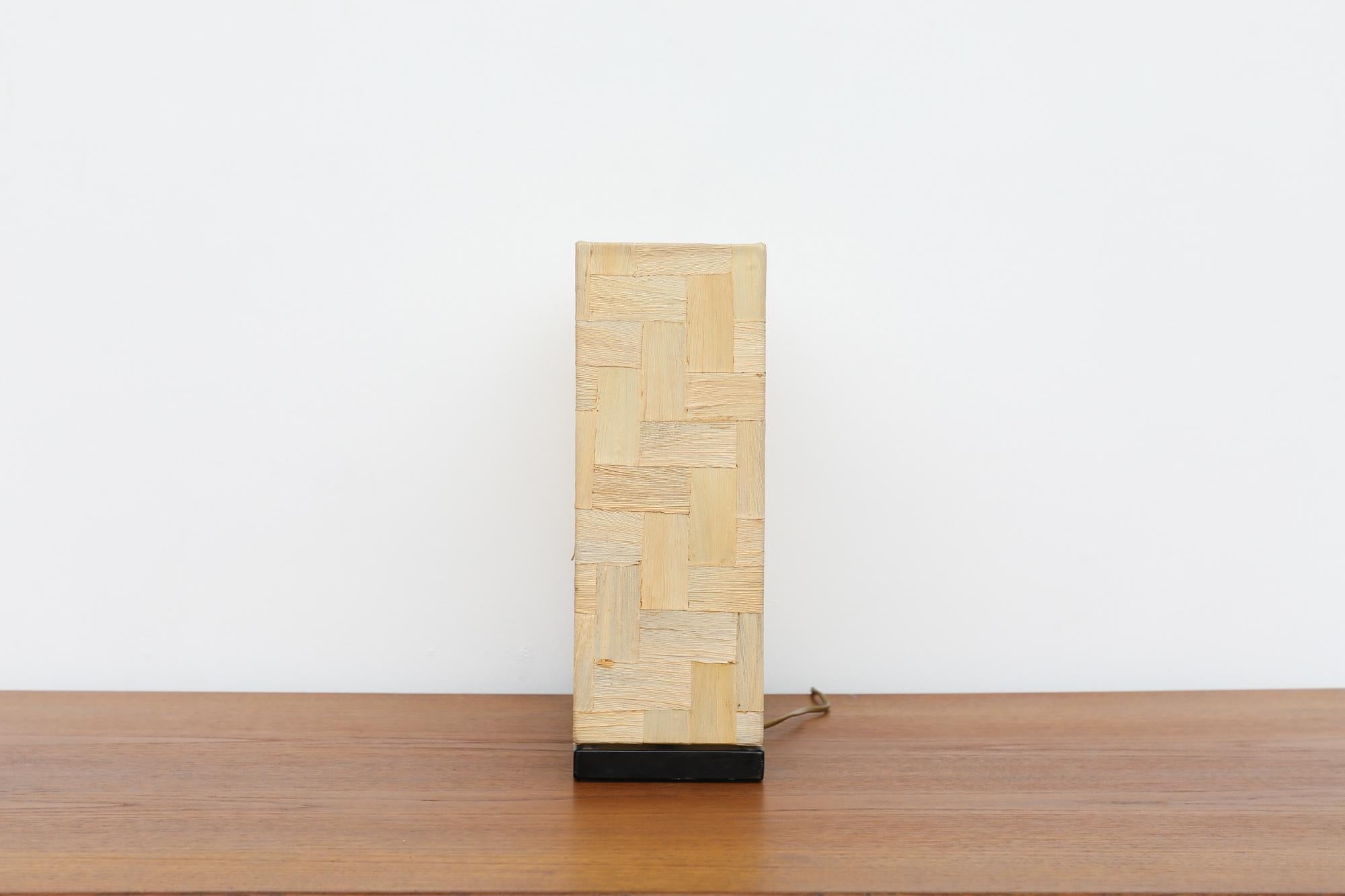 Mid-Century Tommaso Barbi Inspired Woven Bamboo Table Lamp In Good Condition For Sale In Los Angeles, CA
