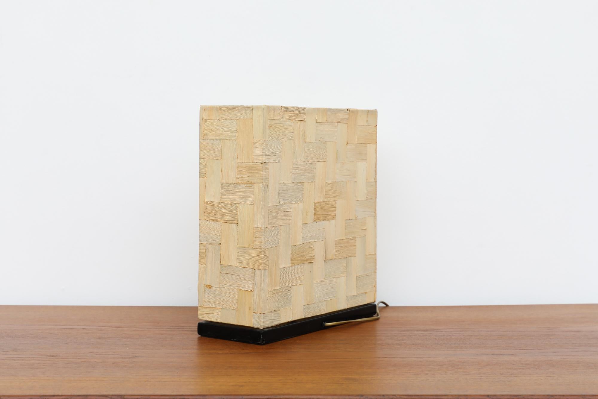 Late 20th Century Mid-Century Tommaso Barbi Inspired Woven Bamboo Table Lamp For Sale