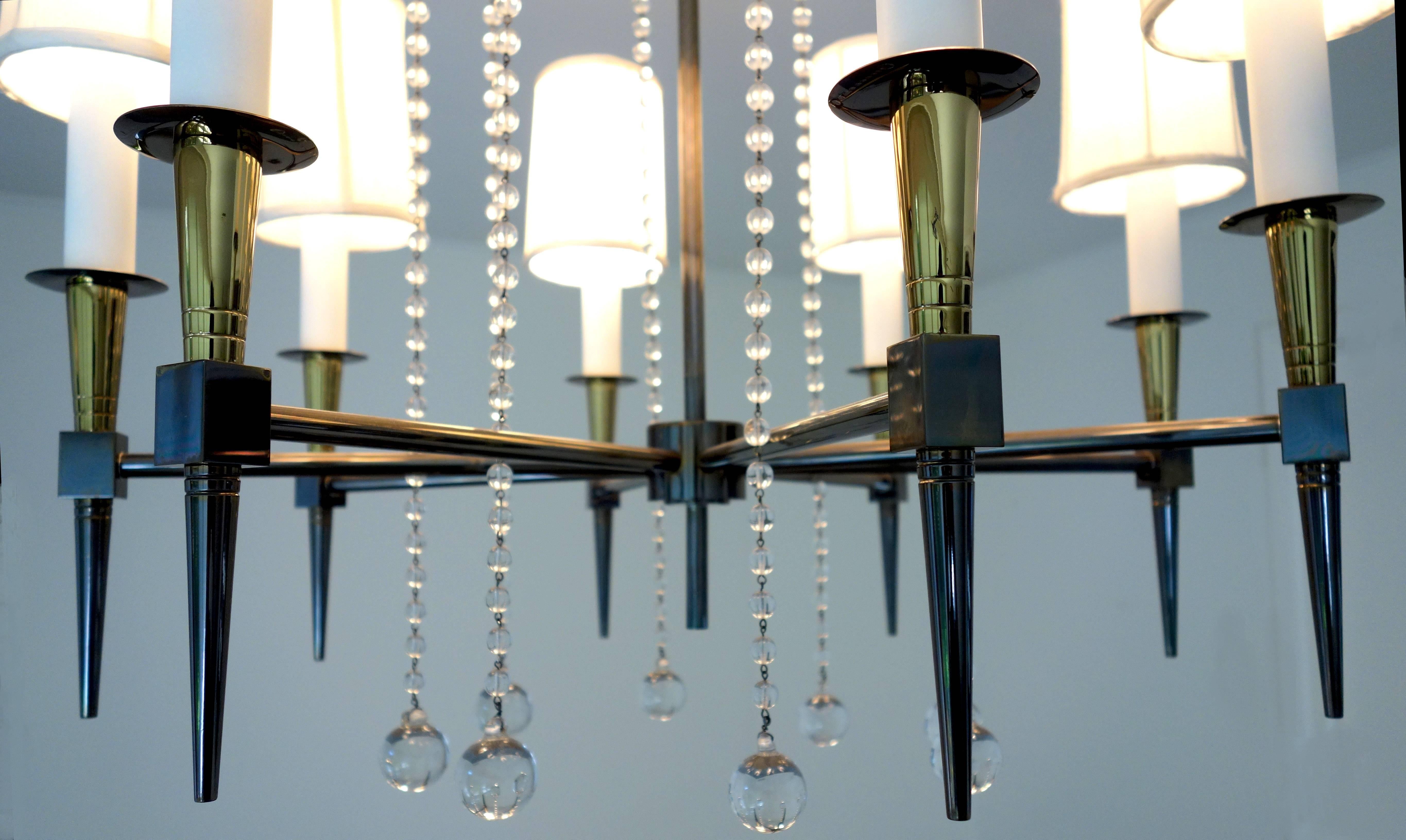 Midcentury Tommi Parzinger Eight-Arm Beaded Chandelier In Good Condition In BROOKLYN, NY