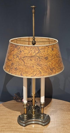 Mid Century Tommi Parzinger Stiffel Brass Bouillotte Lamp w/Faux Burl Wood Shade