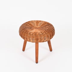 Sgabello o tavolino Tony Paul di metà secolo in vimini, Wood, Italia, anni '50