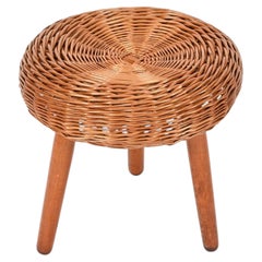 Sgabello o tavolino Tony Paul di metà secolo in vimini, Wood, Italia, anni '50