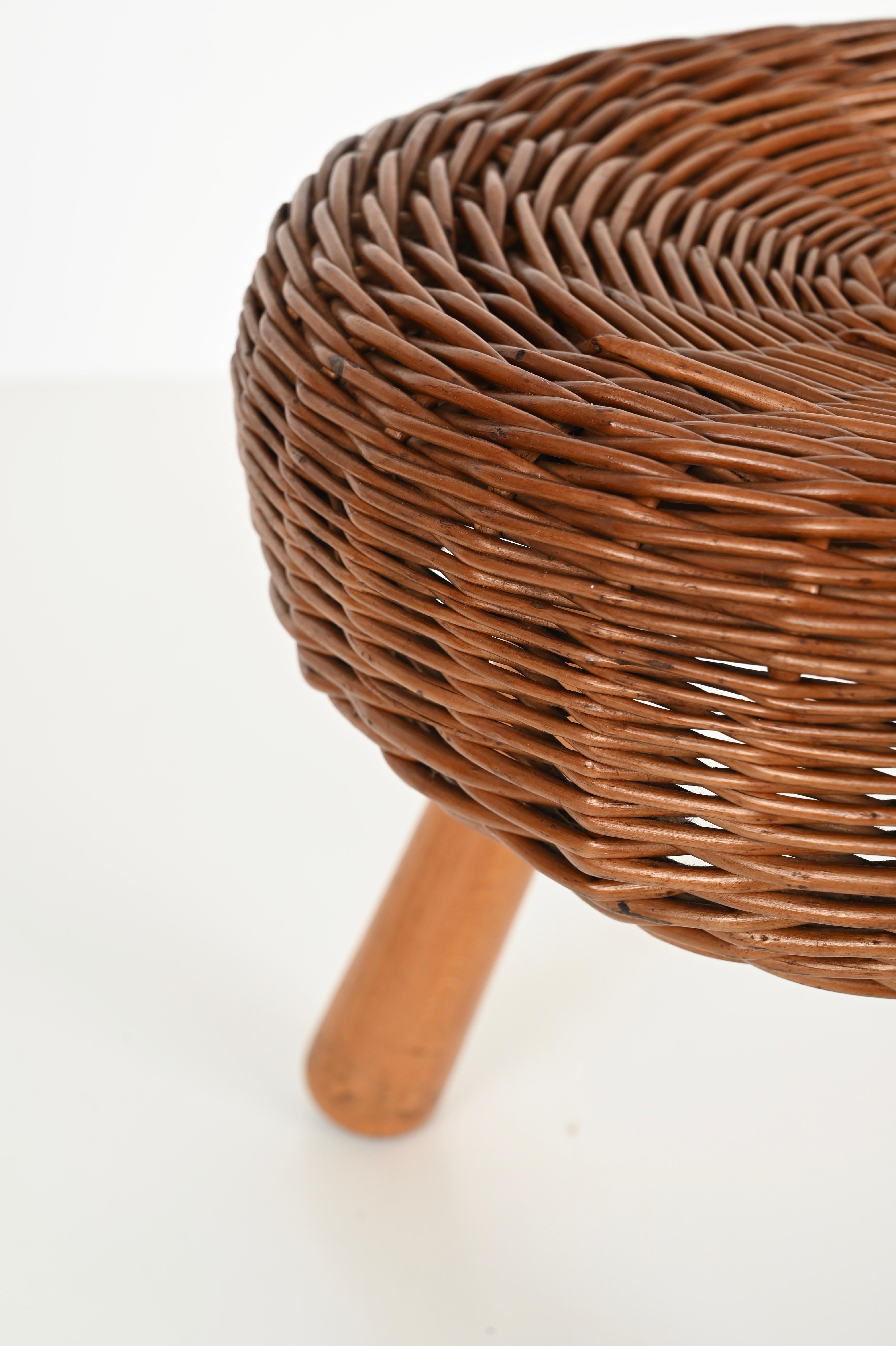 Sgabello o tavolino Tony Paul di metà secolo in vimini, Wood, Stati Uniti, anni '50 in vendita 2