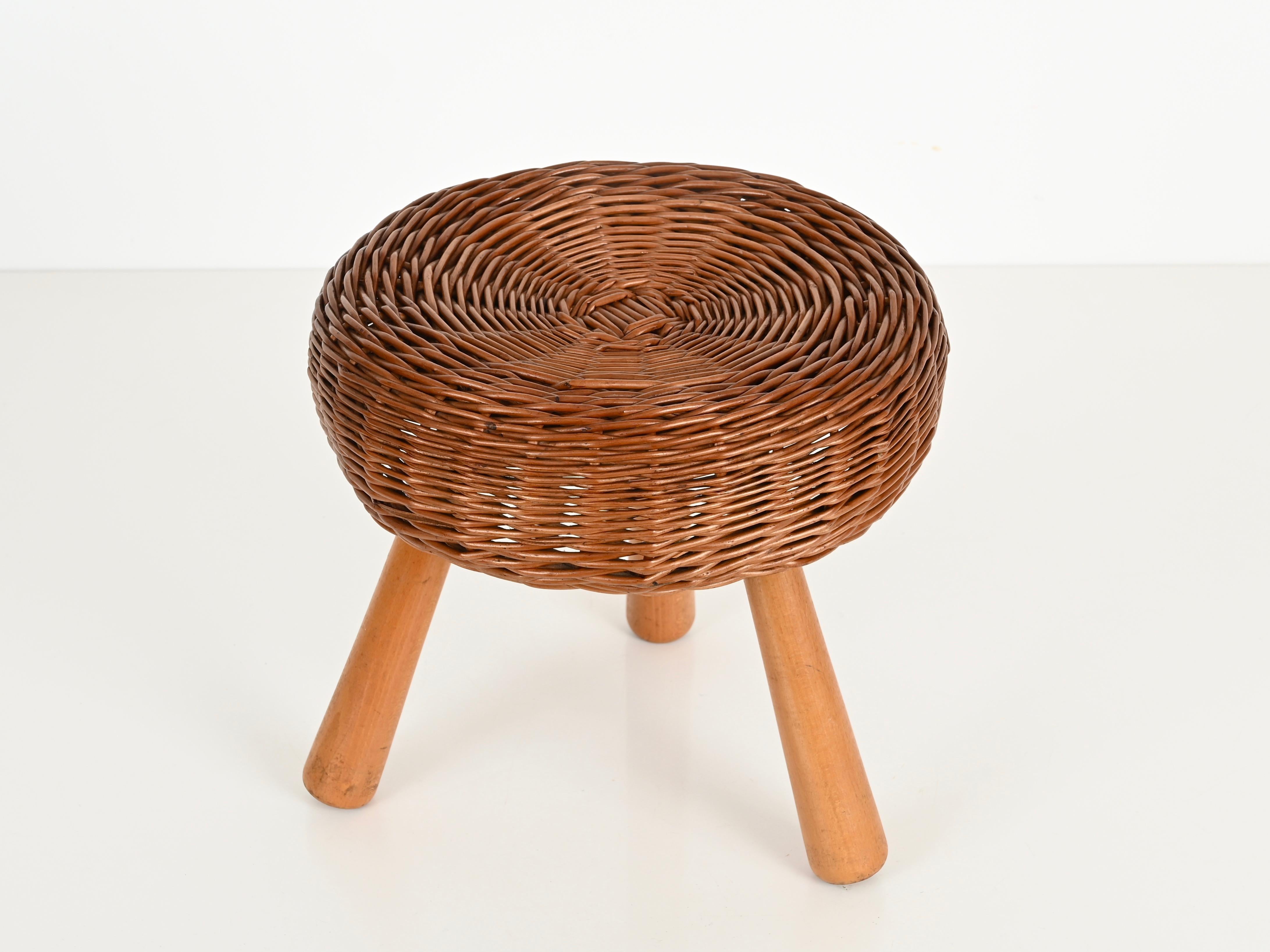 Sgabello o tavolino Tony Paul di metà secolo in vimini, Wood, Stati Uniti, anni '50 in vendita 3