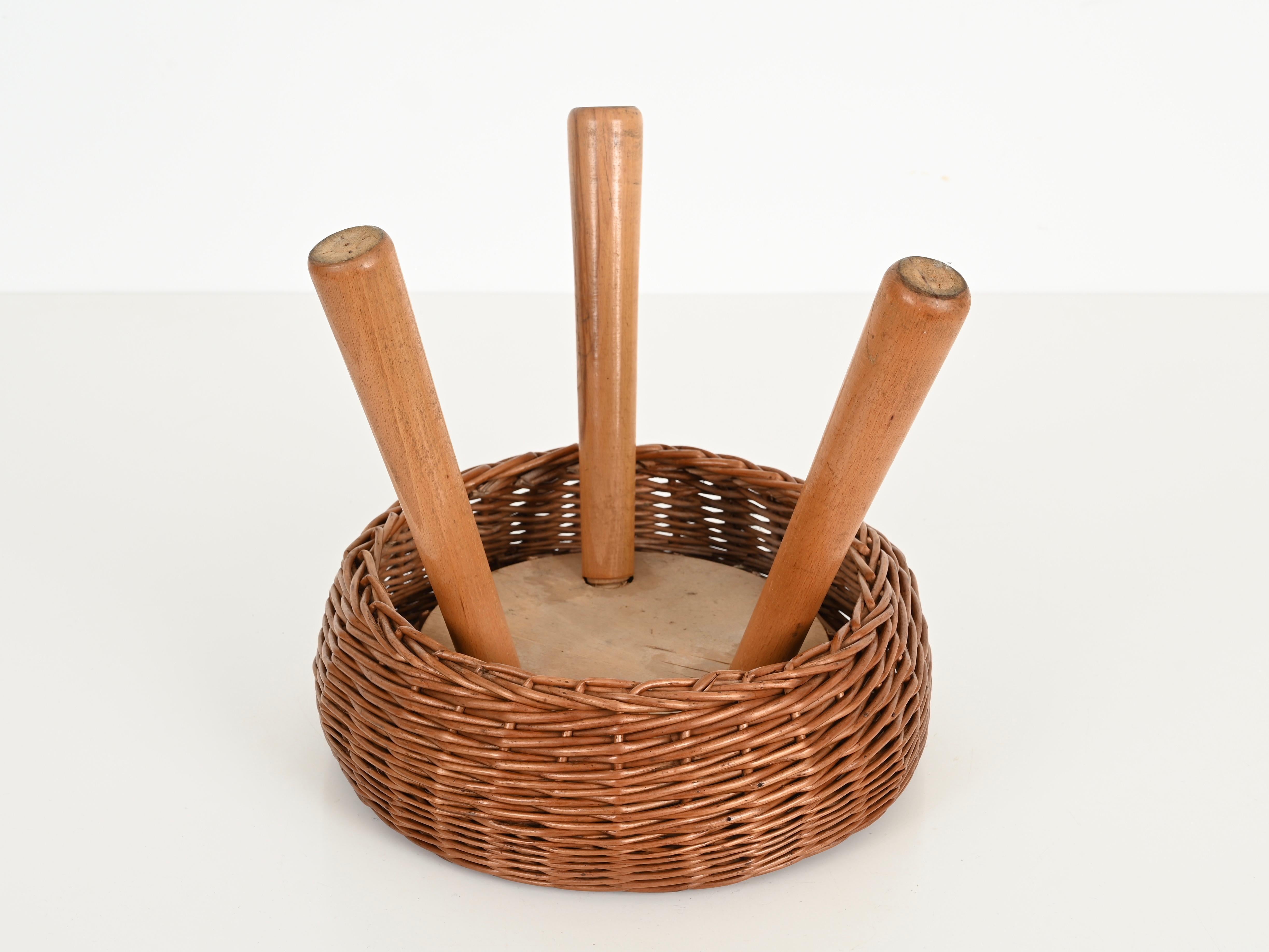 Sgabello o tavolino Tony Paul di metà secolo in vimini, Wood, Stati Uniti, anni '50 in vendita 5