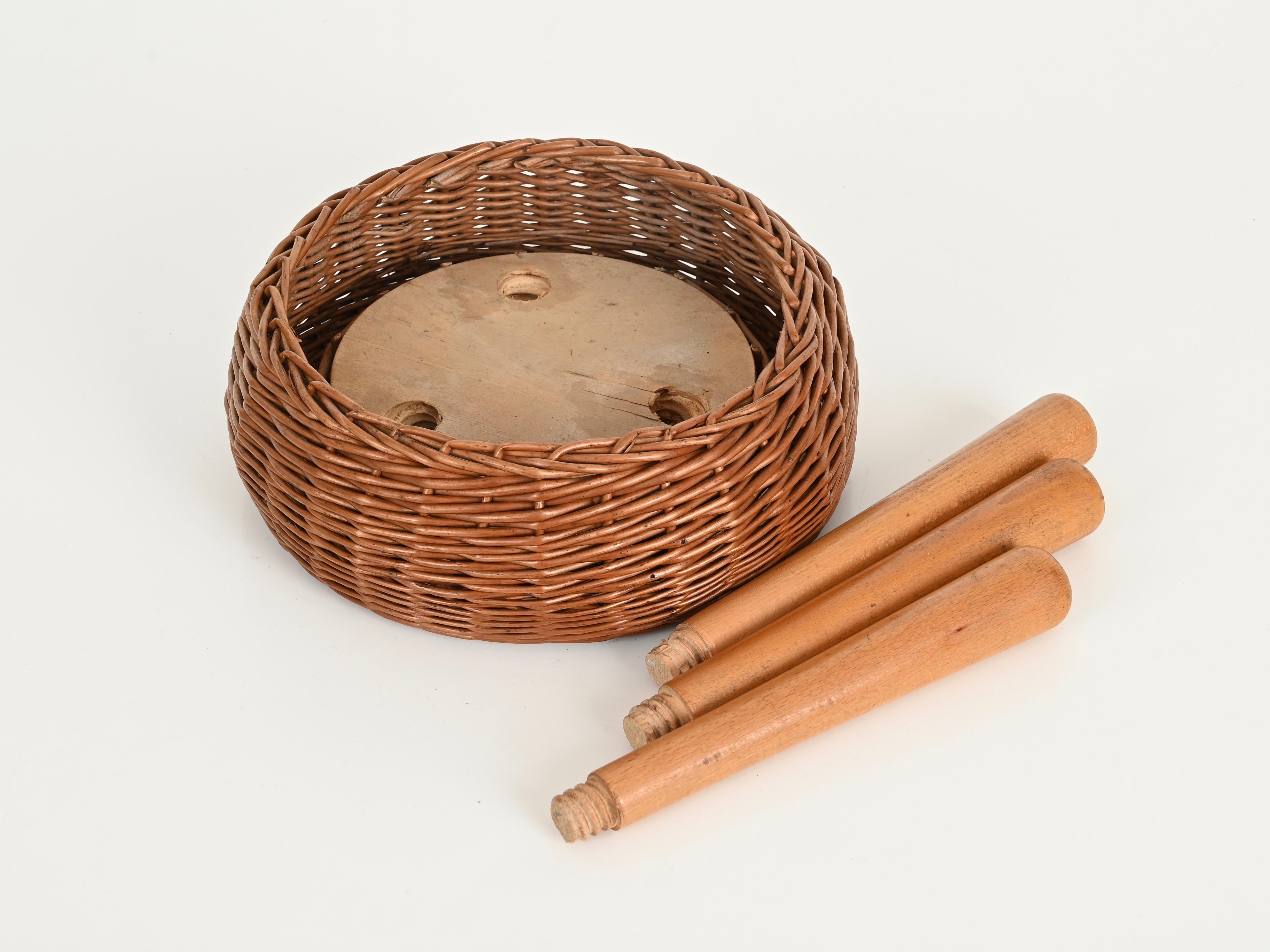 Sgabello o tavolino Tony Paul di metà secolo in vimini, Wood, Stati Uniti, anni '50 in vendita 6