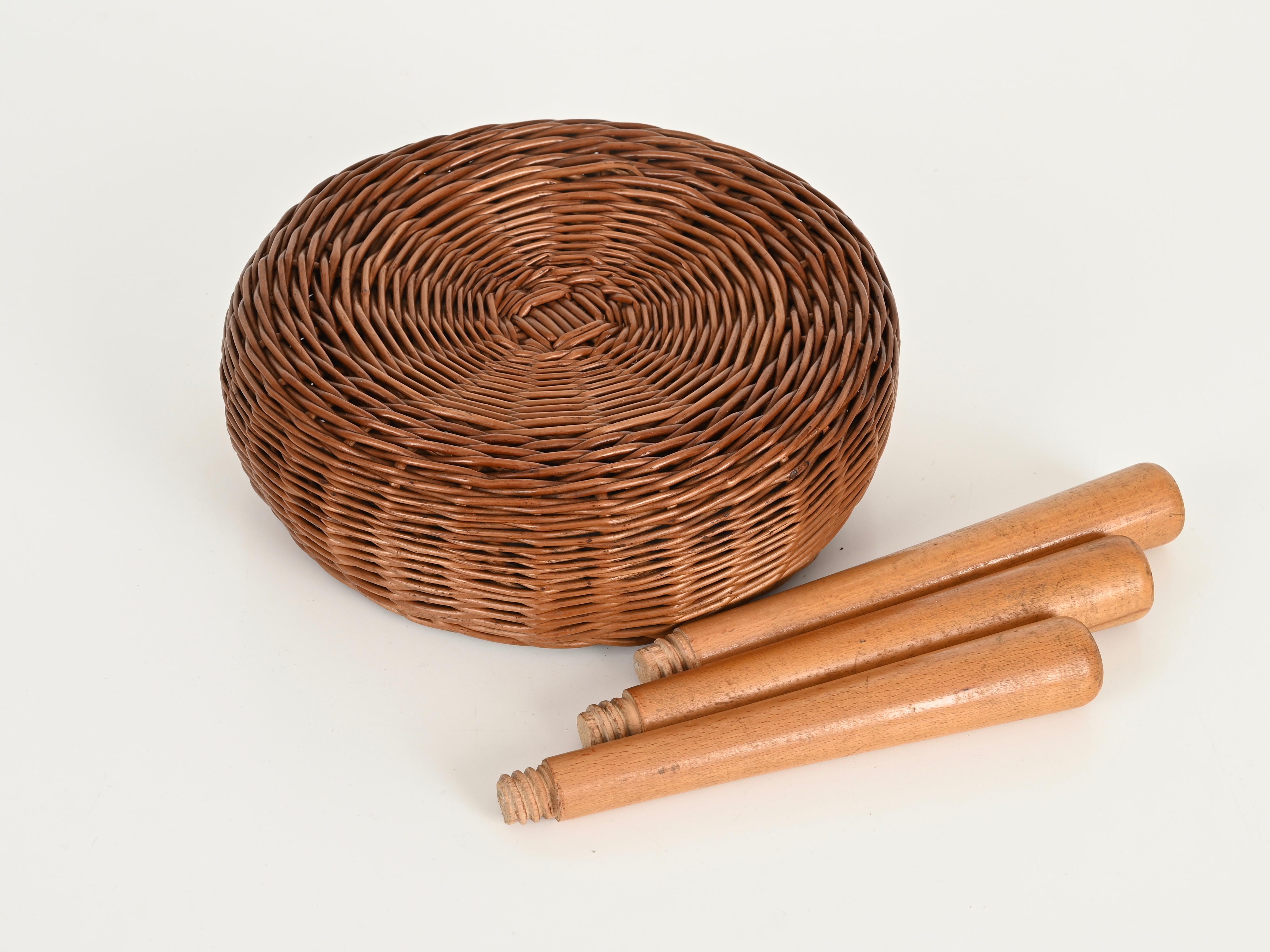 Sgabello o tavolino Tony Paul di metà secolo in vimini, Wood, Stati Uniti, anni '50 in vendita 8