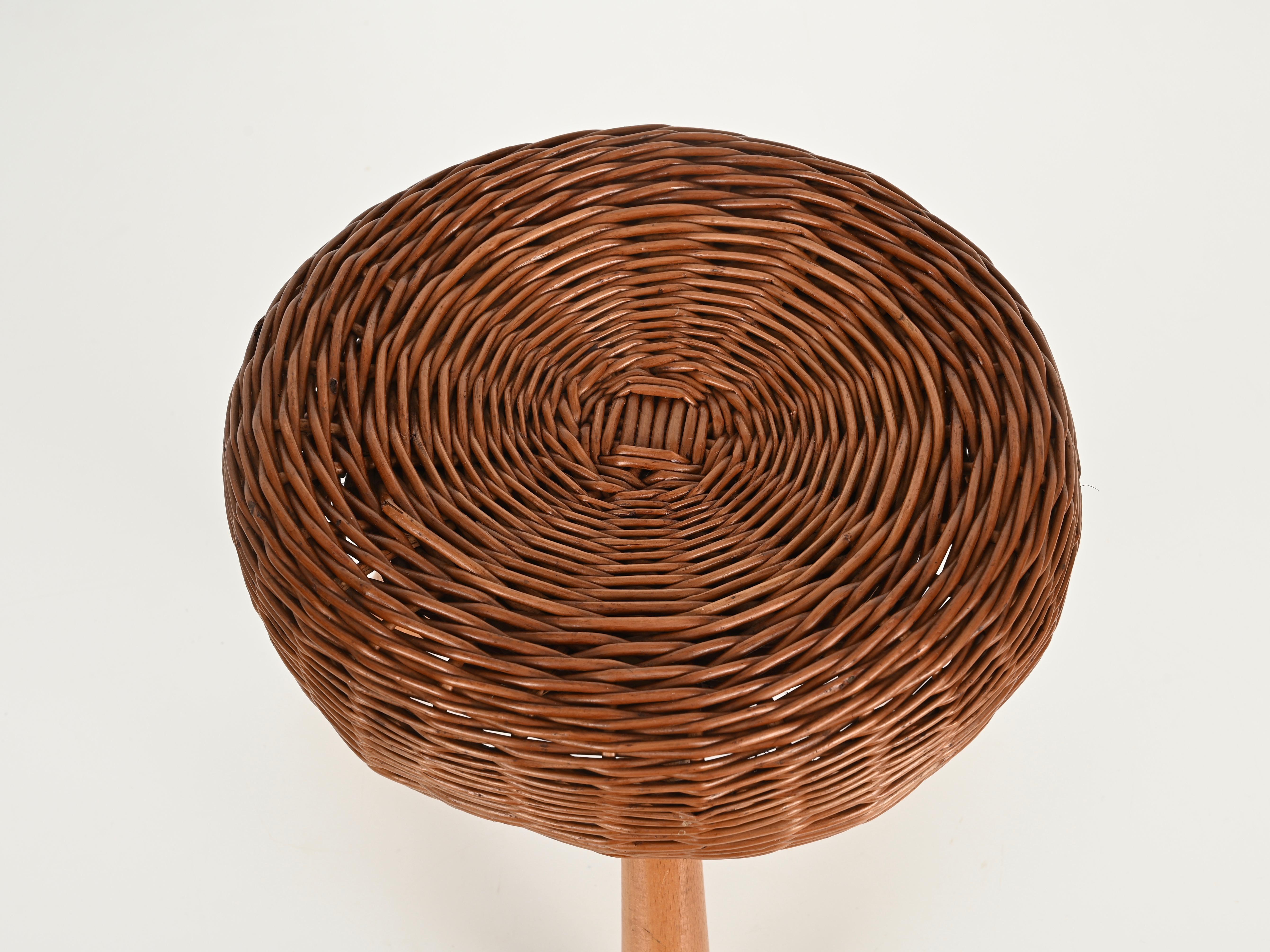 Americano Sgabello o tavolino Tony Paul di metà secolo in vimini, Wood, Stati Uniti, anni '50 in vendita