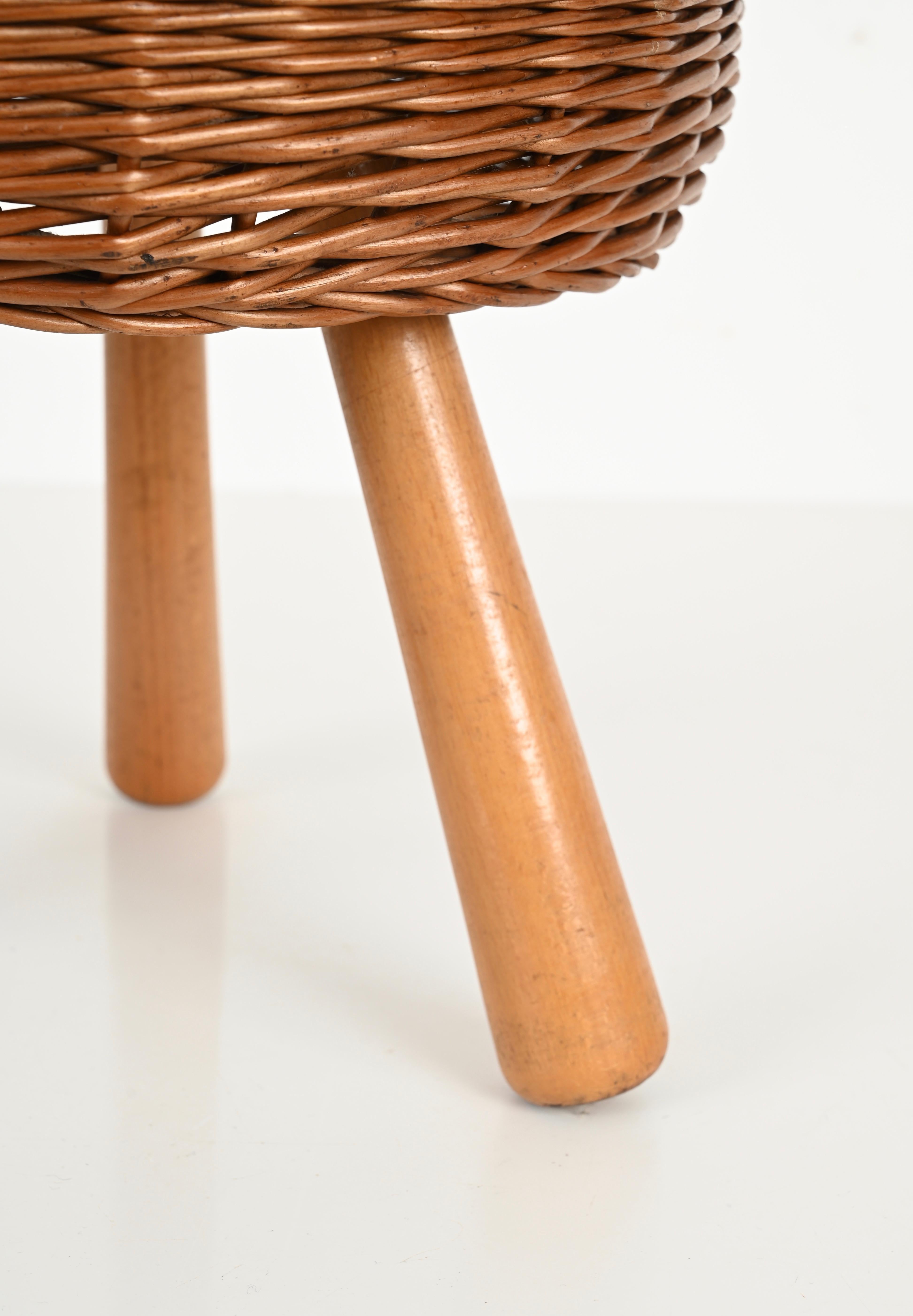 Tessuto a mano Sgabello o tavolino Tony Paul di metà secolo in vimini, Wood, Stati Uniti, anni '50 in vendita