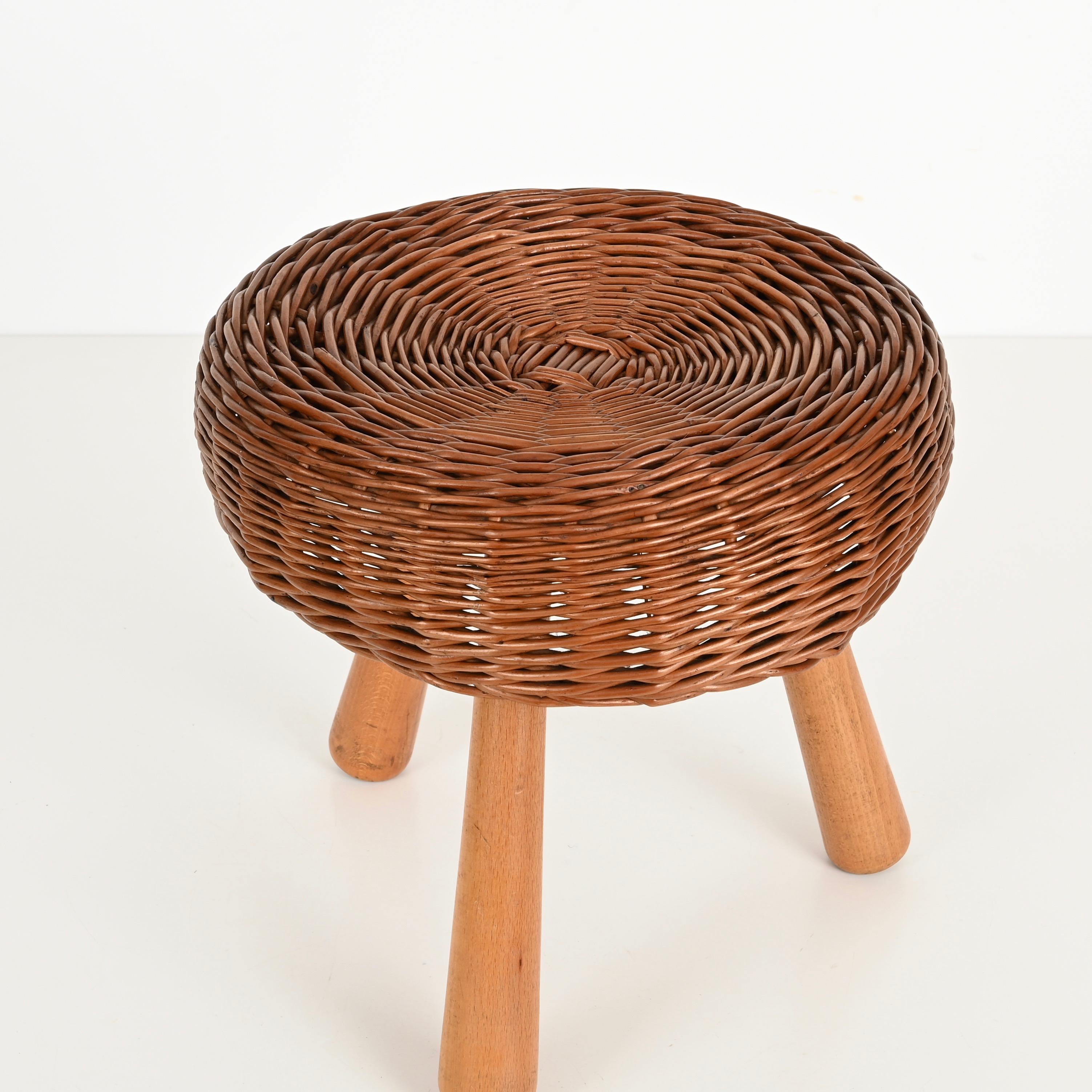 Vimini Sgabello o tavolino Tony Paul di metà secolo in vimini, Wood, Stati Uniti, anni '50 in vendita