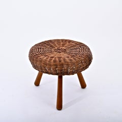 Mid-Century Tony Paul Stool, Wicker, Wood, United States, 1950s