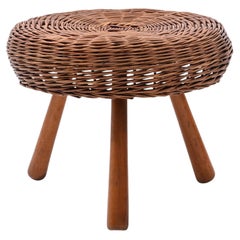 Mid-Century Tony Paul Stool, Wicker, Wood, United States, 1950s