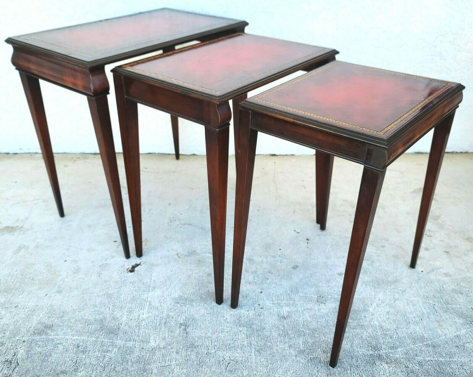 Mid-Century Modern Mid Century Tooled Red Leather Mahogany Nesting Tables For Sale