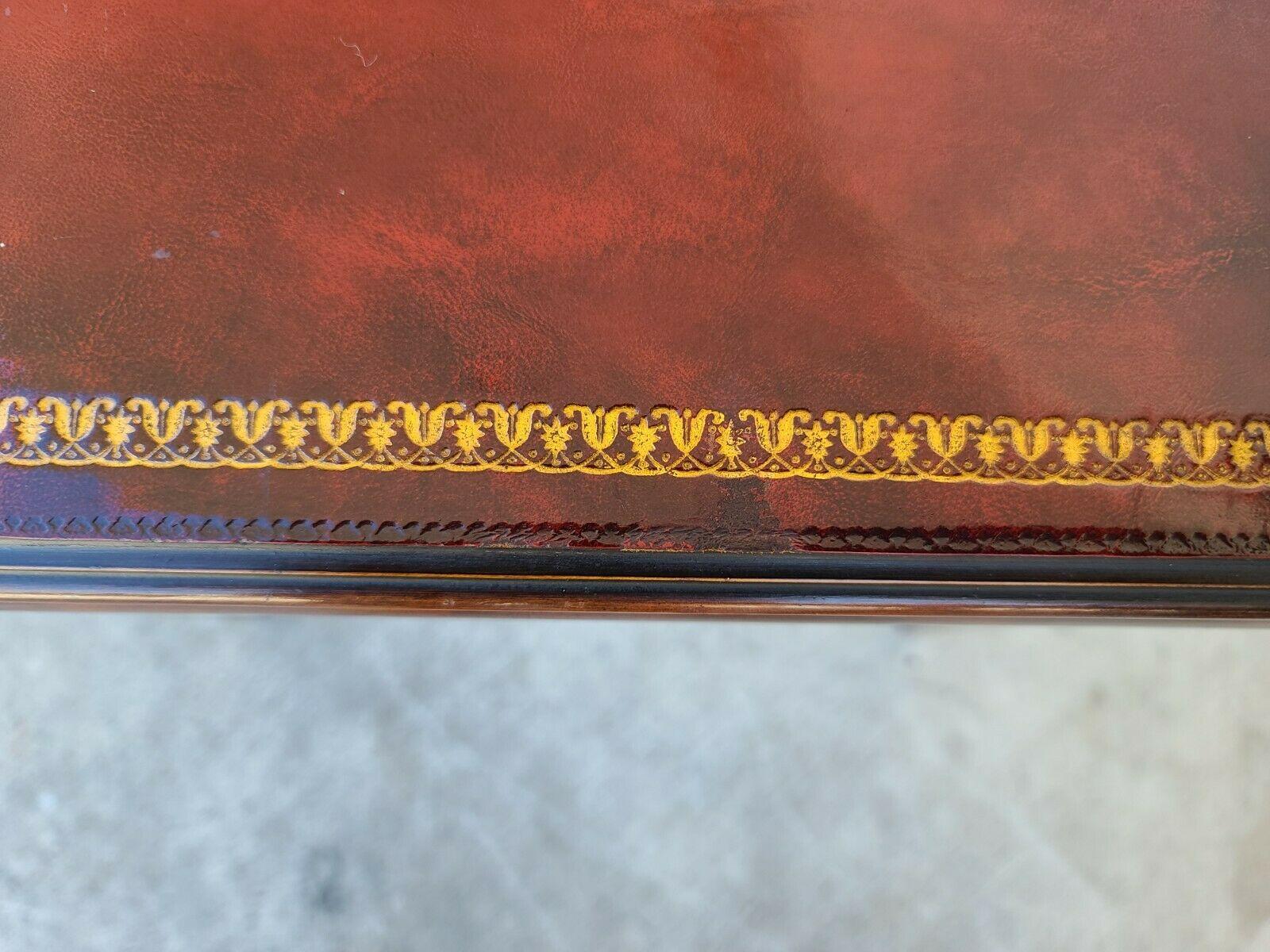 Mid Century Tooled Red Leather Mahogany Nesting Tables For Sale 2