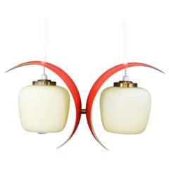 Midcentury Top Lamp 1950´S 2 Red Shades and Opal Glass, Bent Karlby Style