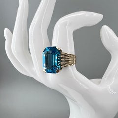 Mid-Century Topaz Cocktail Ring 10k Gold with Empire Art Deco