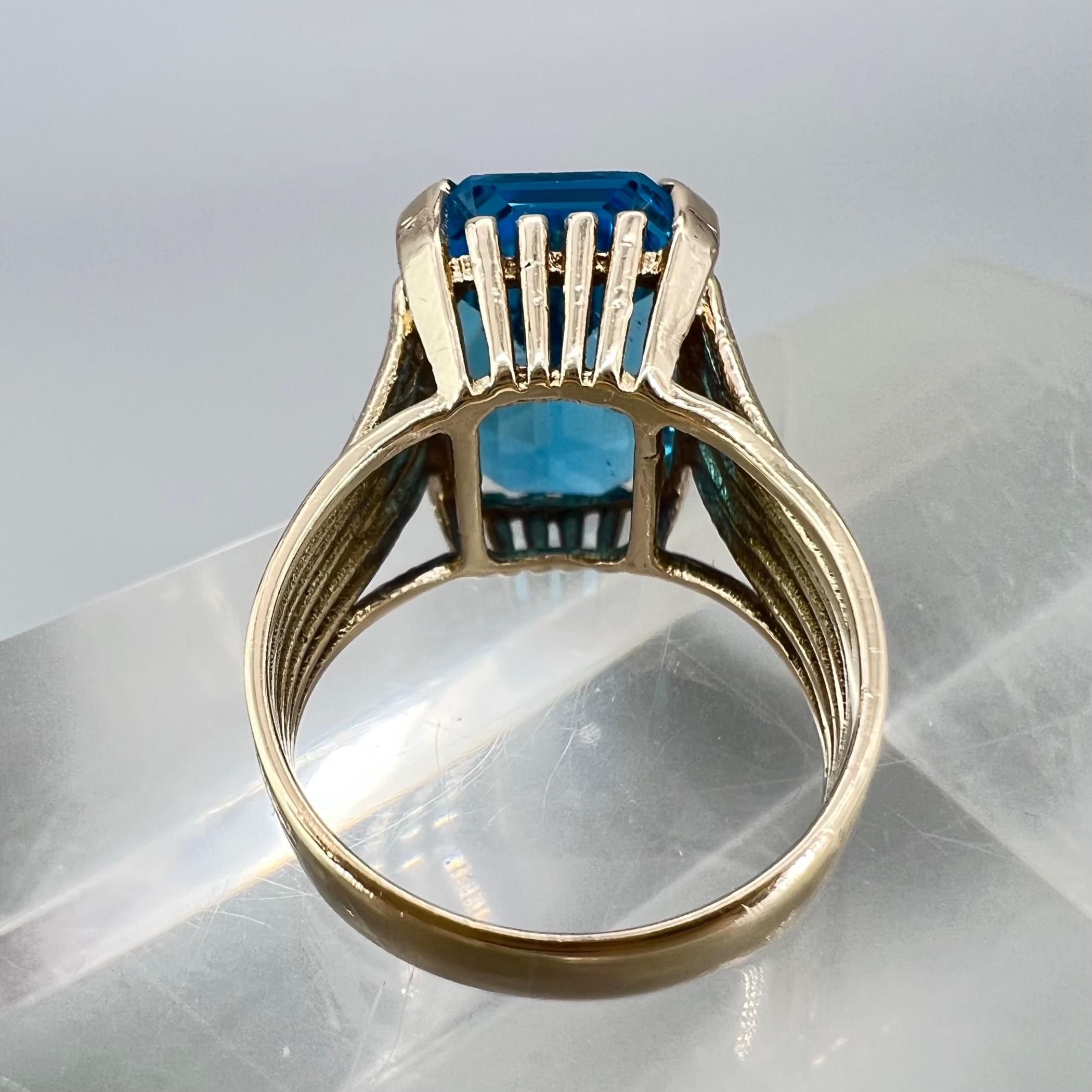 Hand-Crafted Mid-Century Topaz Cocktail Ring 10k Gold with Empire Art Deco For Sale