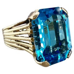 Vintage Mid-Century Topaz Cocktail Ring 10k Gold with Empire Art Deco