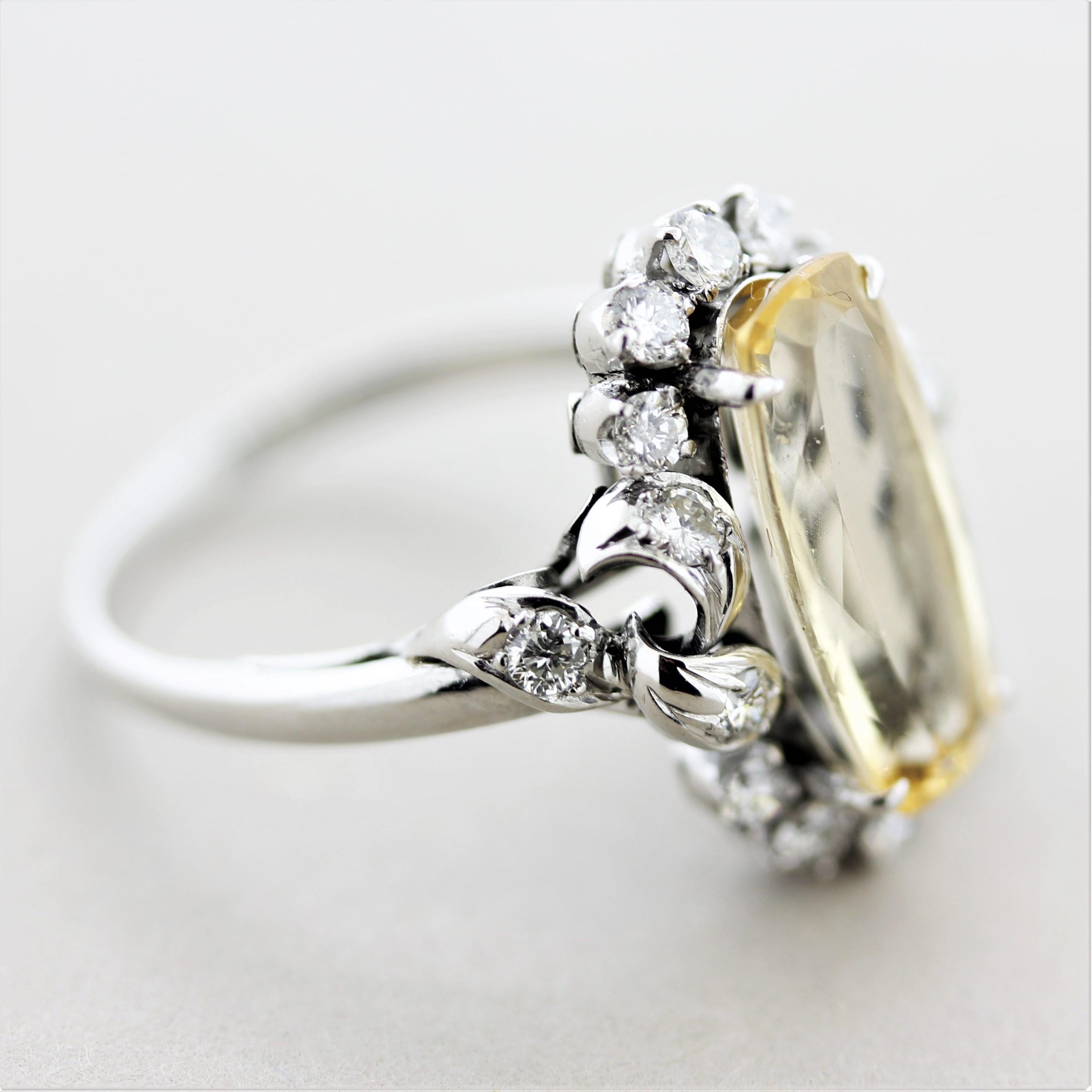 Mid-Century Topaz Diamond Platinum Ring For Sale 1
