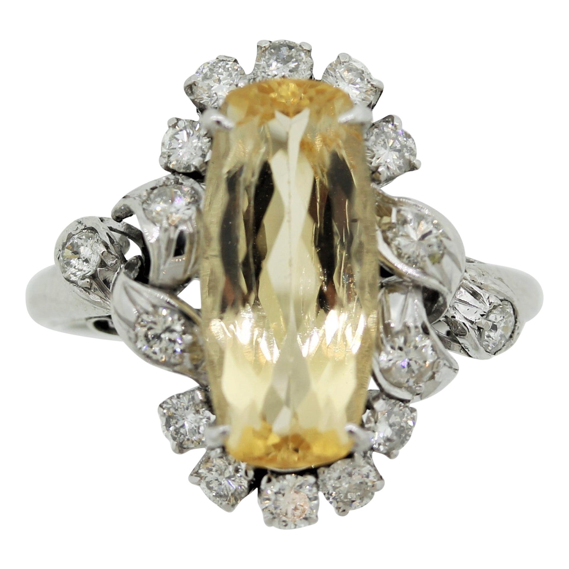 Mid-Century Topaz Diamond Platinum Ring For Sale