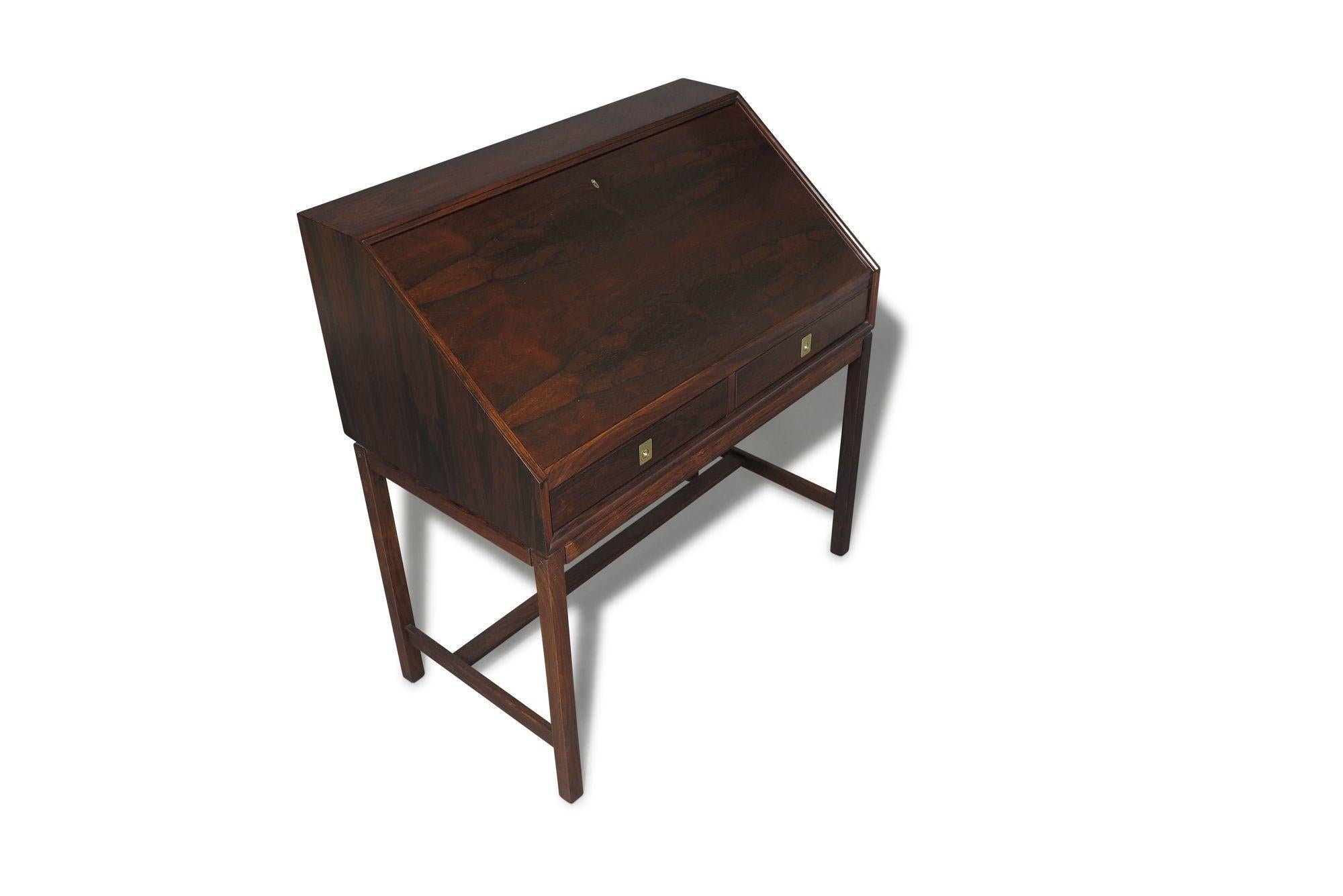 Mid-century Torbjorn Afdal Danish Rosewood Secretary Desk In Distressed Condition For Sale In Oakland, CA