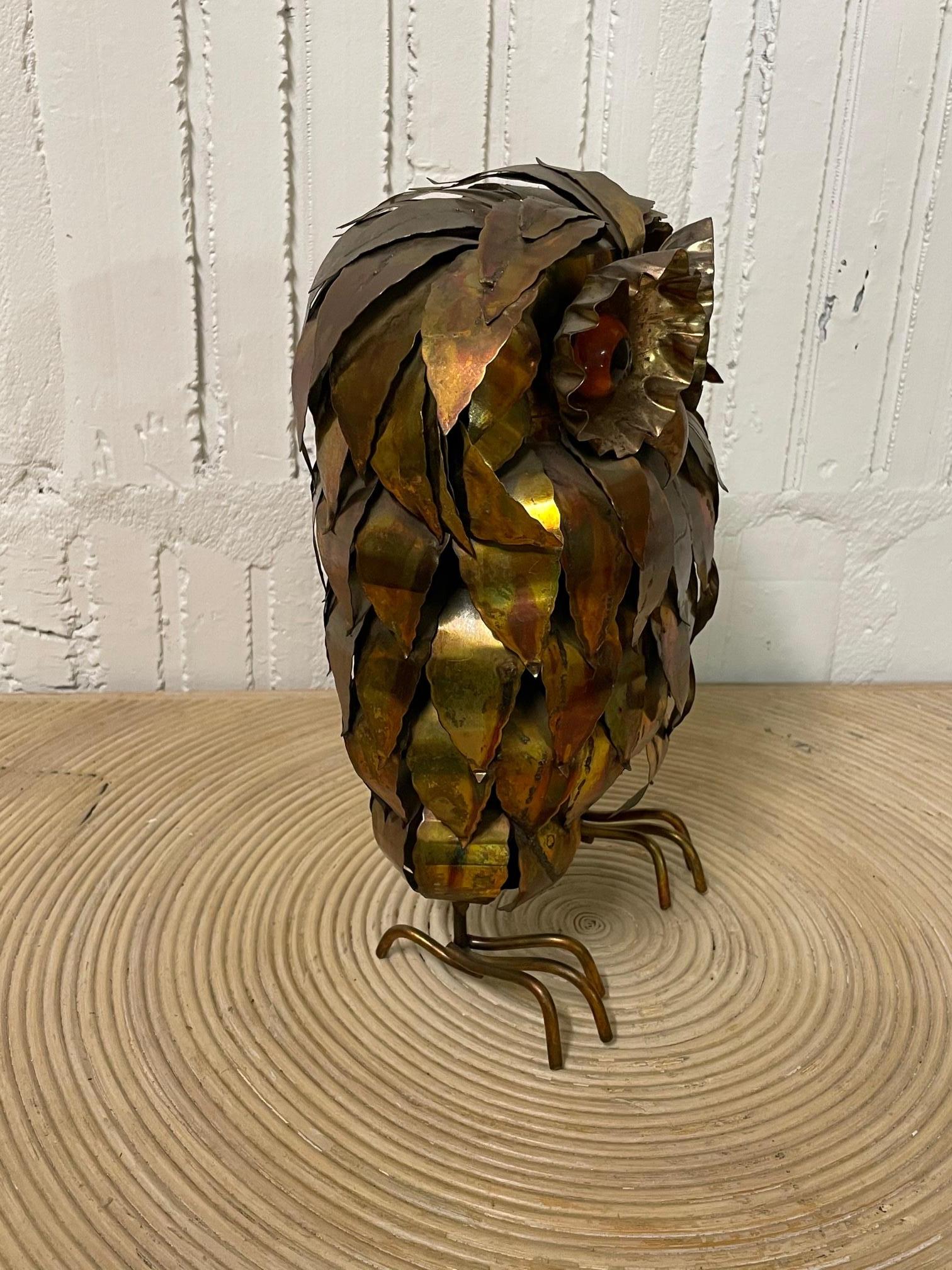 Brutalist Midcentury Torch Cut Owl Sculpture in the Style of Curtis Jere