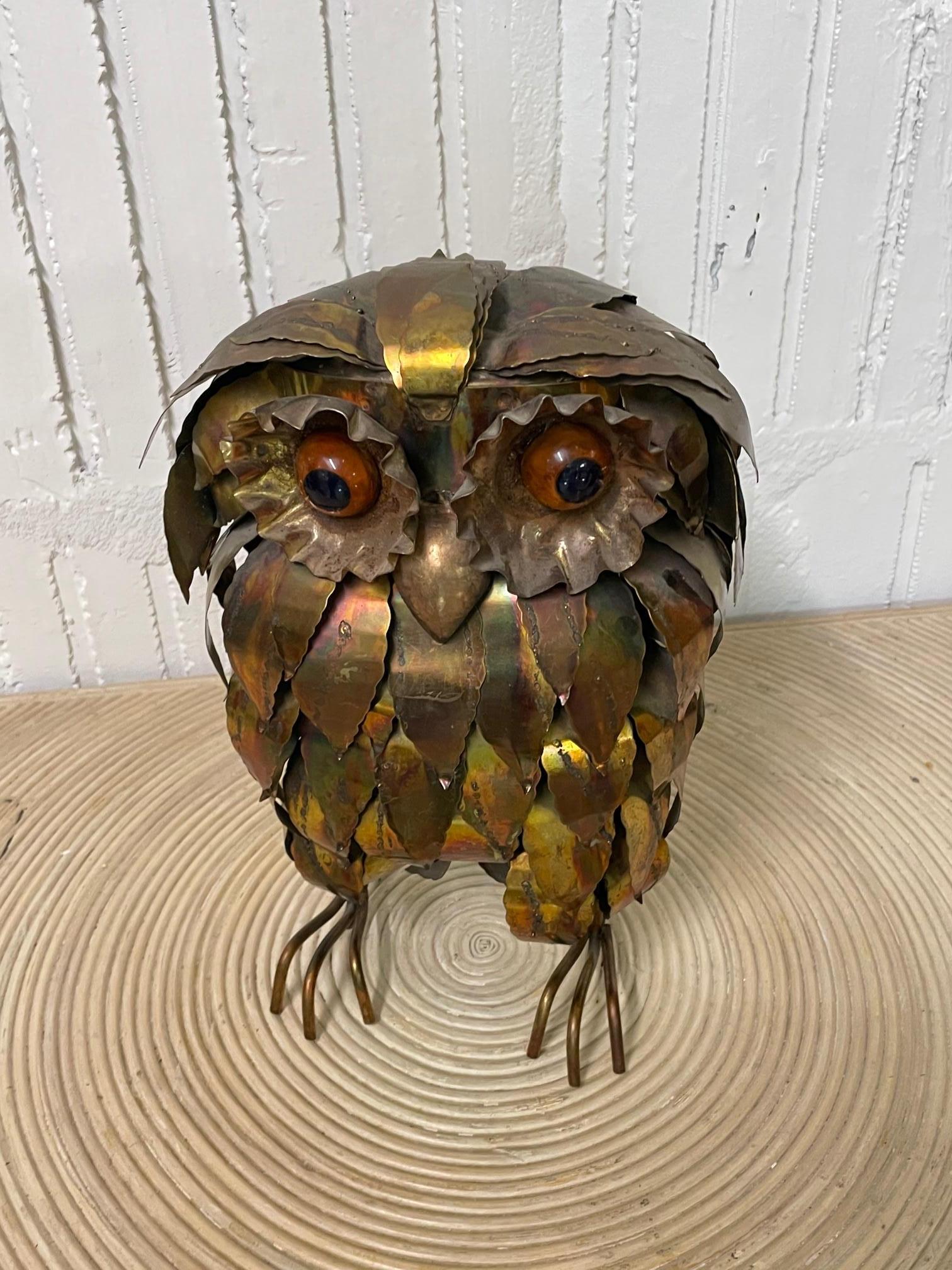 Midcentury Torch Cut Owl Sculpture in the Style of Curtis Jere In Good Condition In Jacksonville, FL