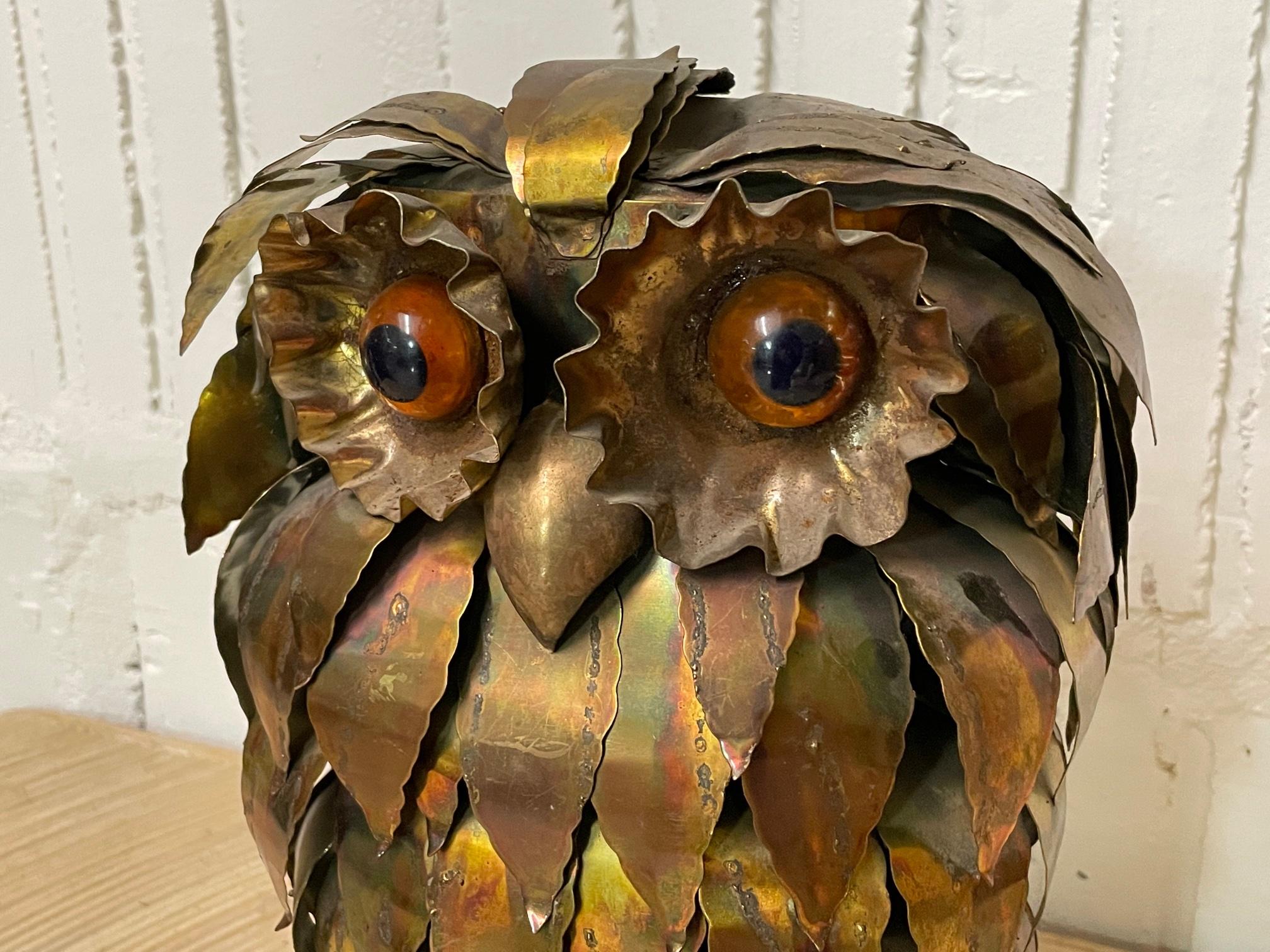 Mid-20th Century Midcentury Torch Cut Owl Sculpture in the Style of Curtis Jere